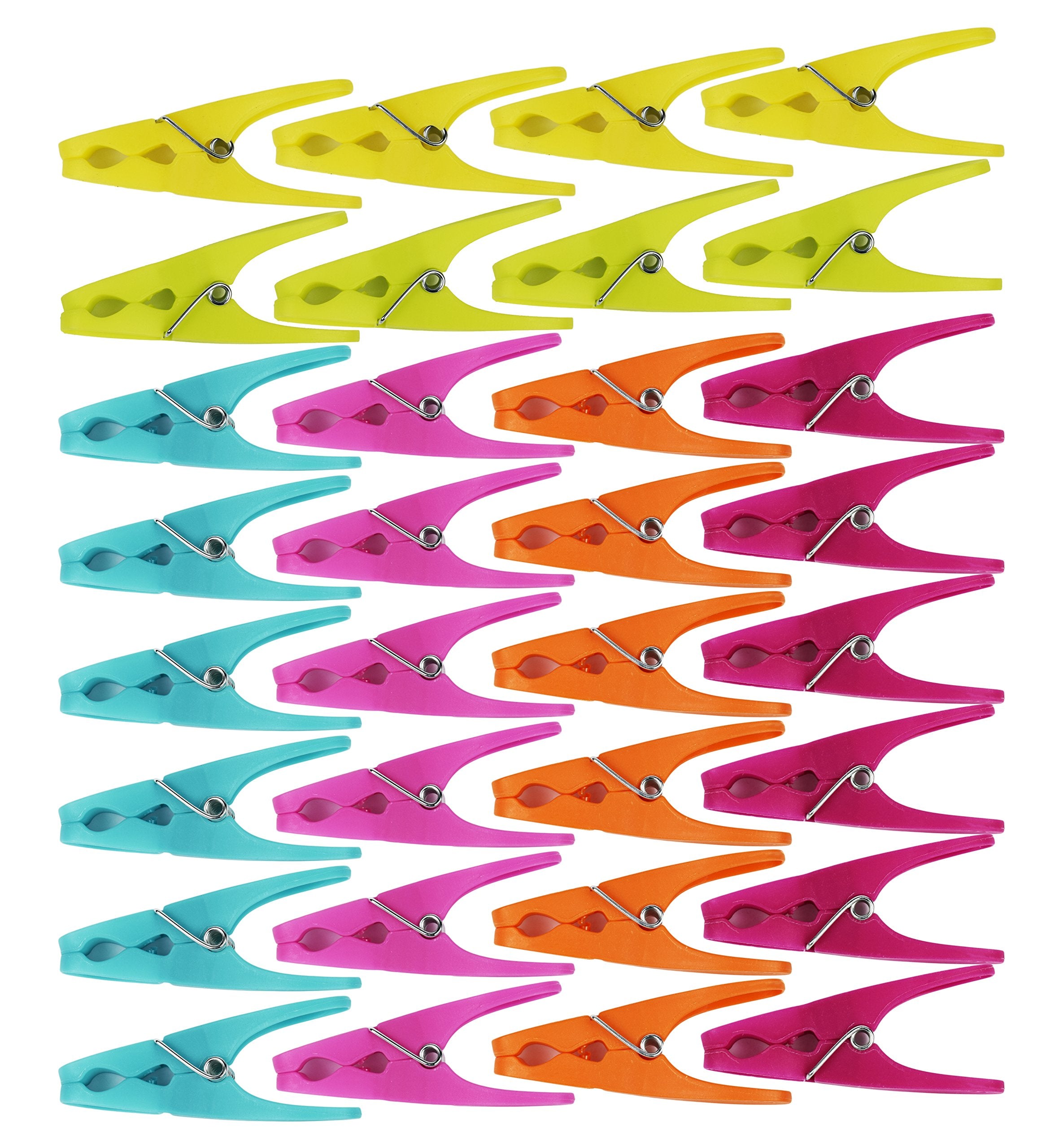 64 Plastic Clothespins W/ 6 Bright Colors - Clothes Pin, Laundry, Bag Clip, Chip Clip, Sealer, Ect.