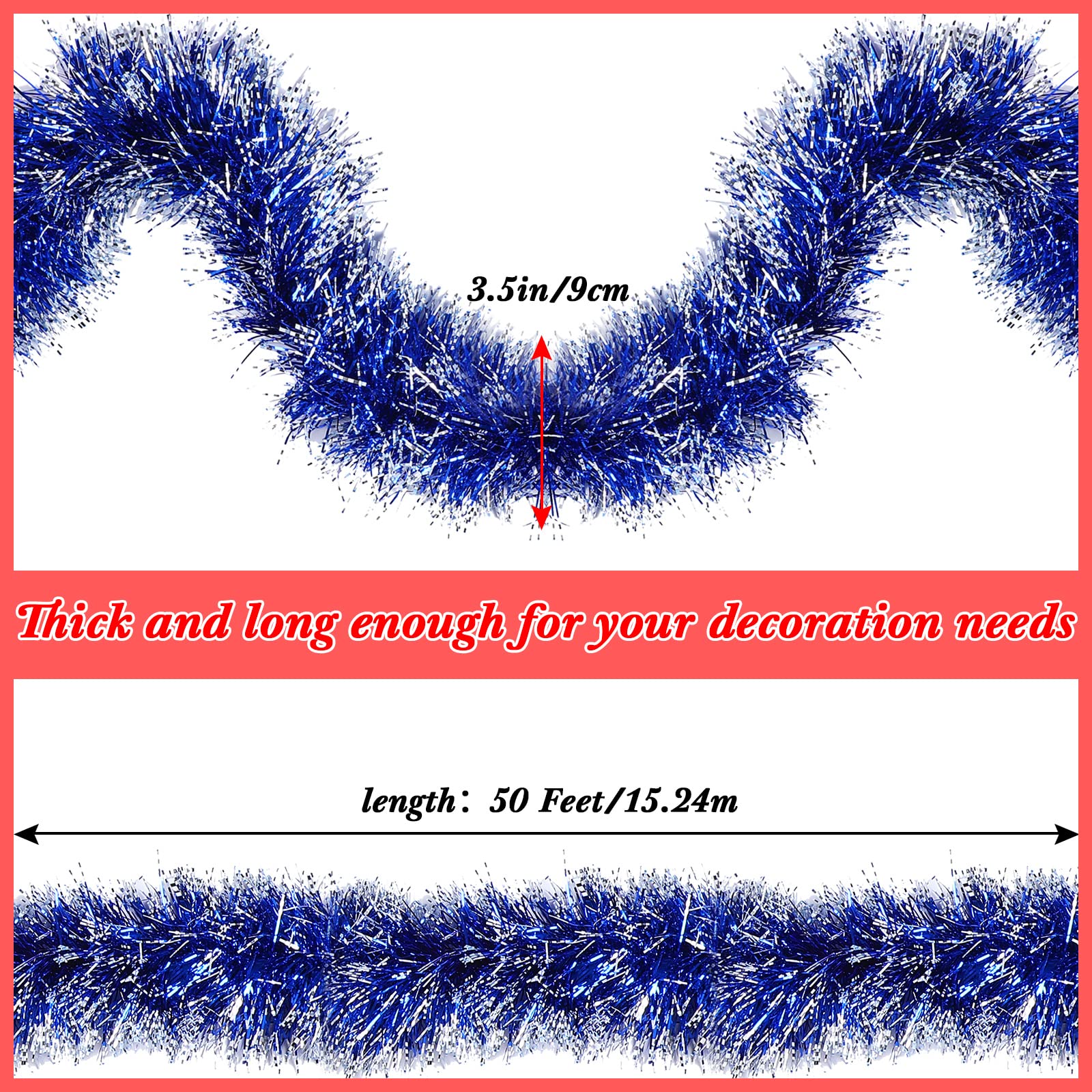 50 Feet Christmas Tinsel Garland Metallic Twist Garland Frost Tip Glitter Xmas Tree Decorations Shiny Wreath for Christmas Party