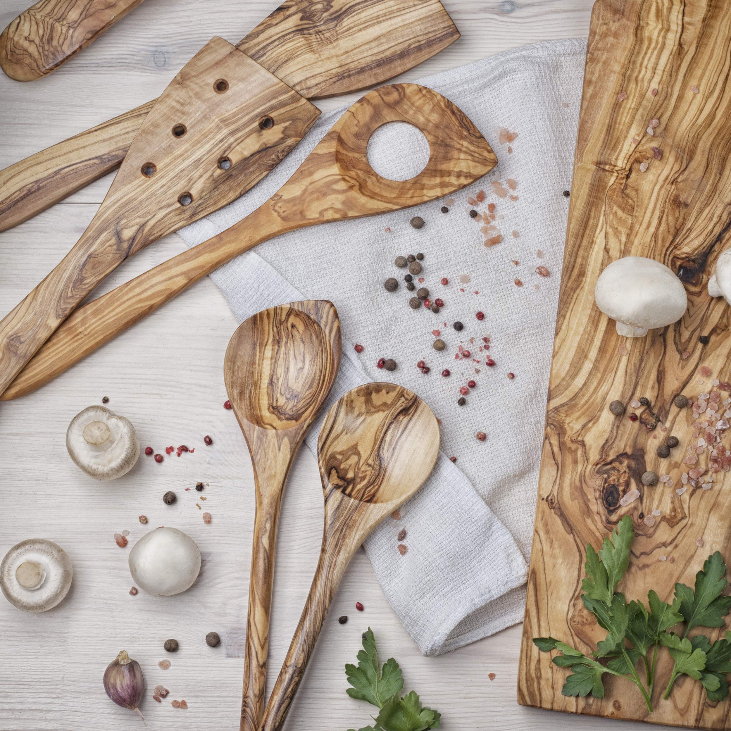 Forest Decor Olive Wood Utensils Set For Cooking - 6Pcs Non-Stick Handmade Wooden Spatulas For Cookware - Non Scratch Natural Wo