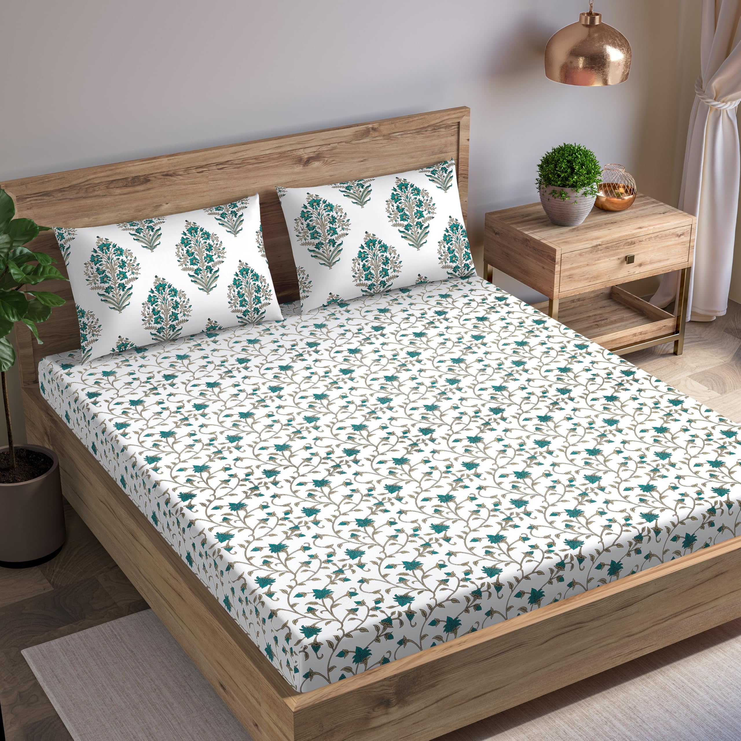 Trance Home Linen 100% Cotton 72X36 Single Bed Size Elastic Fitted Bedsheet | Printed Single Size Bed Elasticated Fitted Bedsp