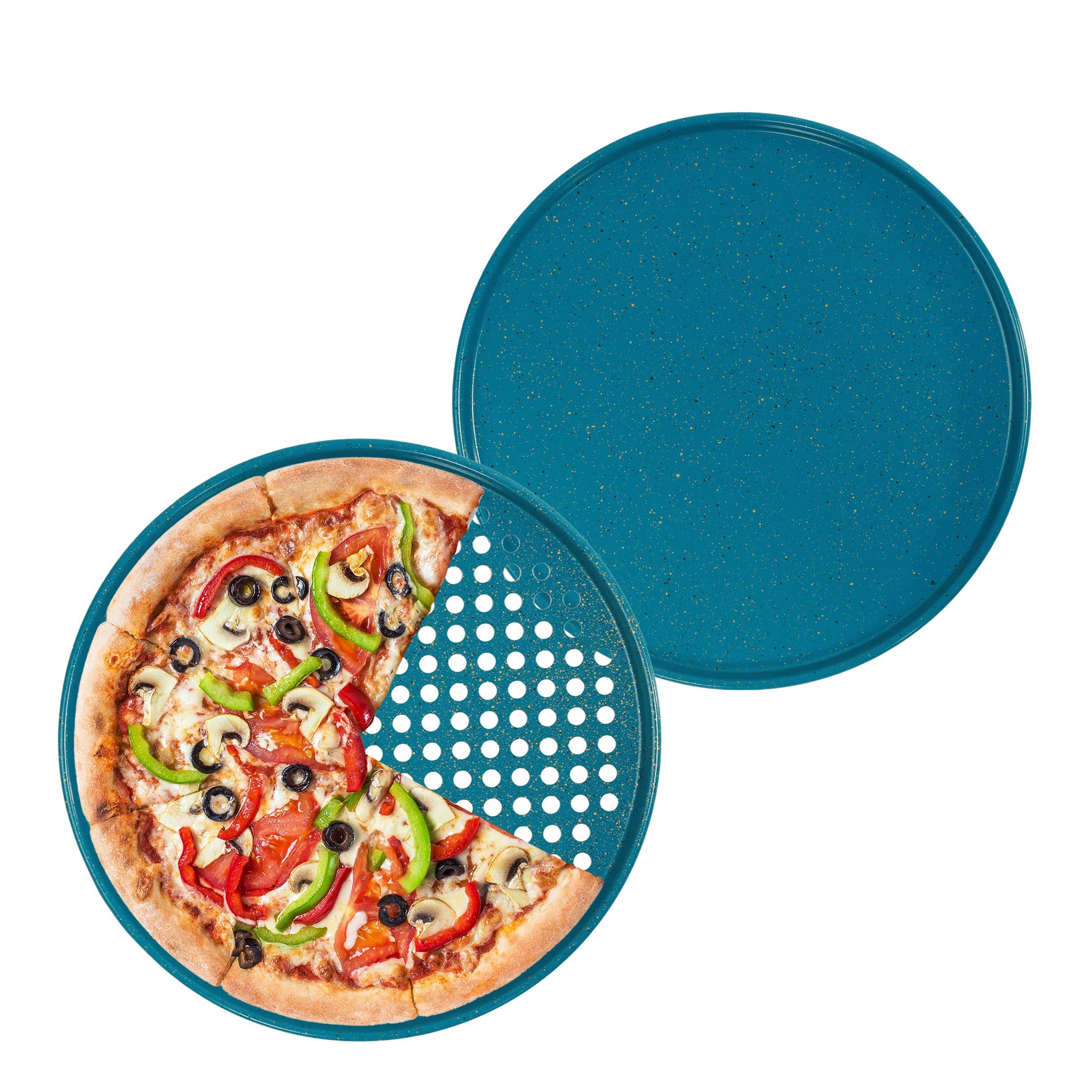 Casaware 2Pc Ultimate Pizza Pan Set, (1) Ceramic Coated Nonstick 12-Inch Pizza Pan, (1) 12-Inch Ceramic Coated Nonstick Perforat