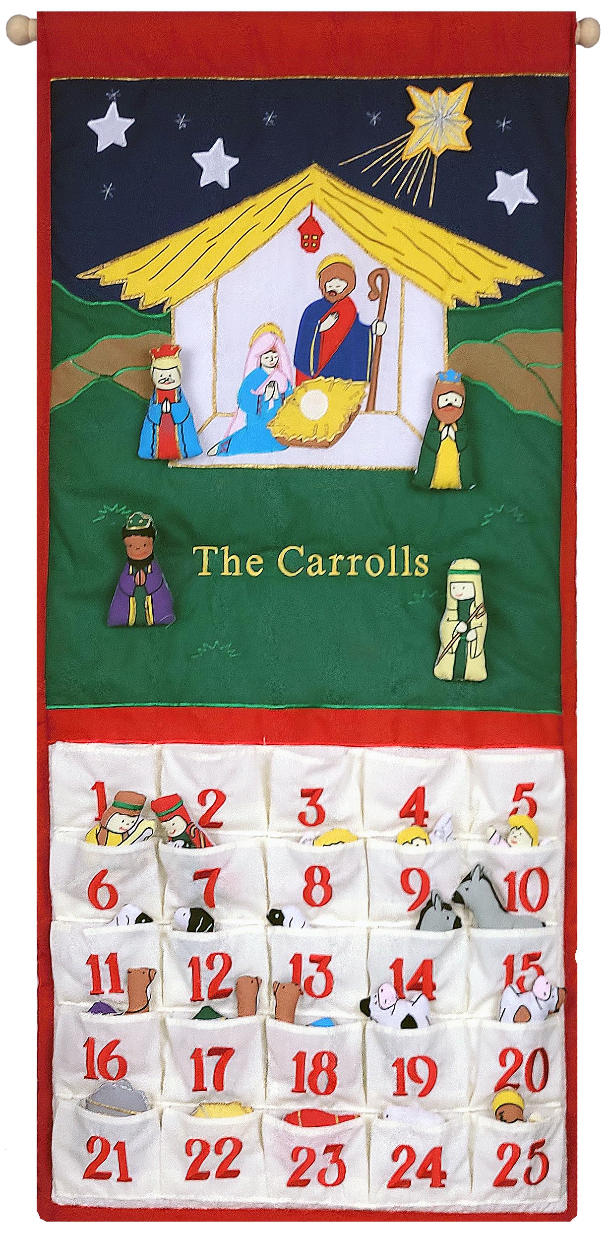 Personalized Traditional Nativity Advent Calendar by Pockets Of Learning | Holiday D  cor, Crche Manger Scene, Christmas Fabric 