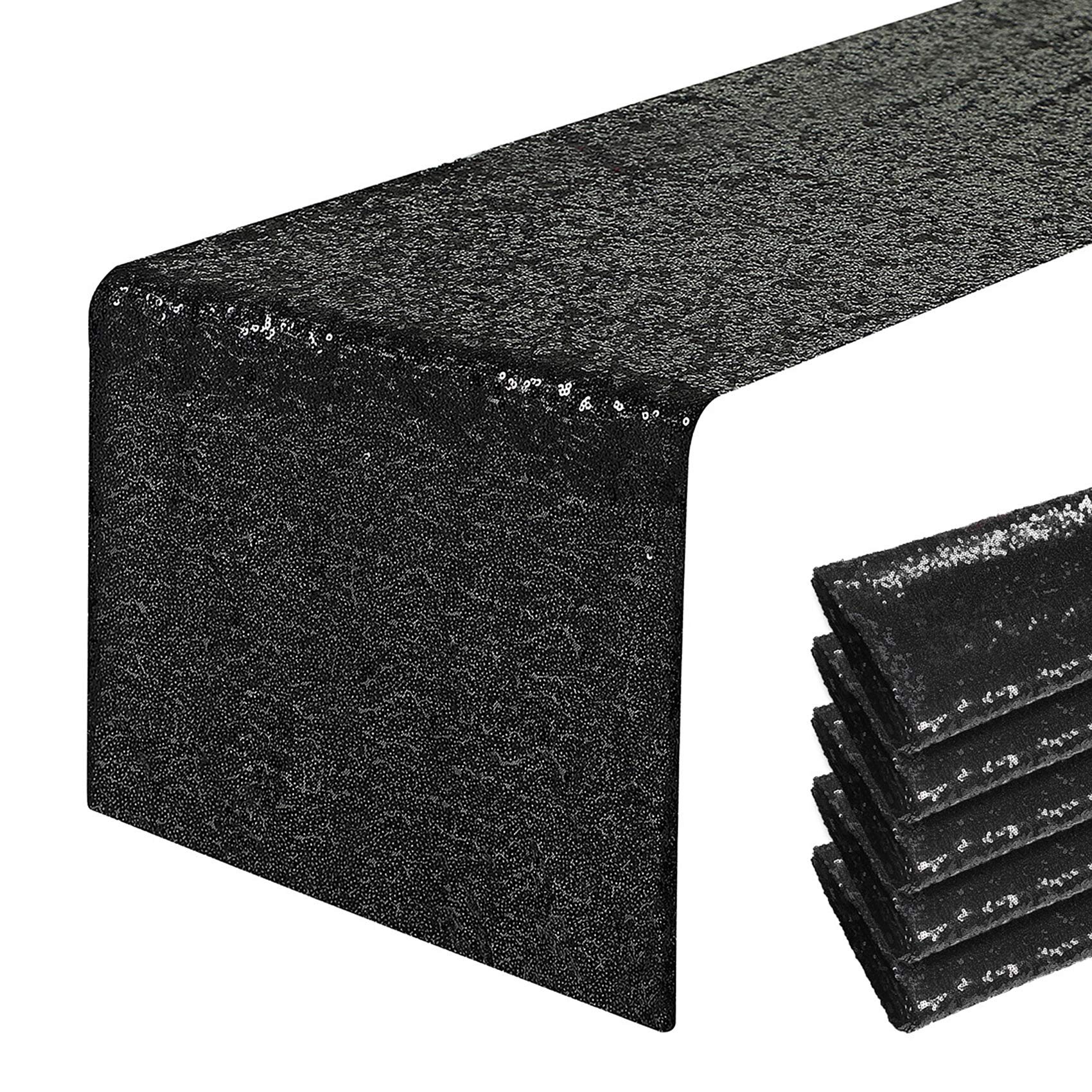 6 Packs 12 X 72 Inches Black Sequin Table Runner, Glitter Runner For Birthday Party Supplies Decorations Wedding Bachelorette Ho