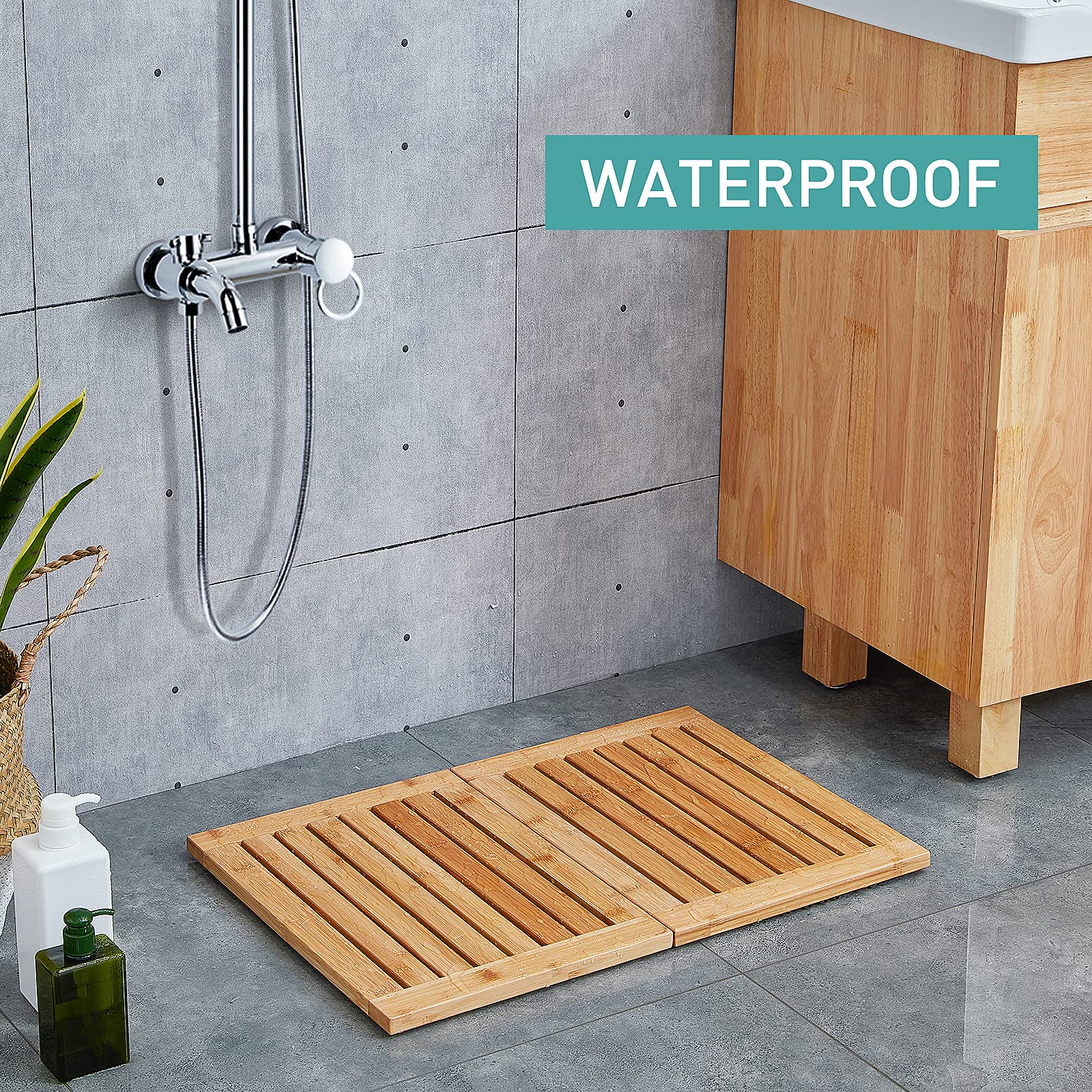 Viewcare Waterproof Bamboo Bath Mat, Non-Slip Heavy Duty, 23.4in x 15.6in, Natural Color, Model YSTB