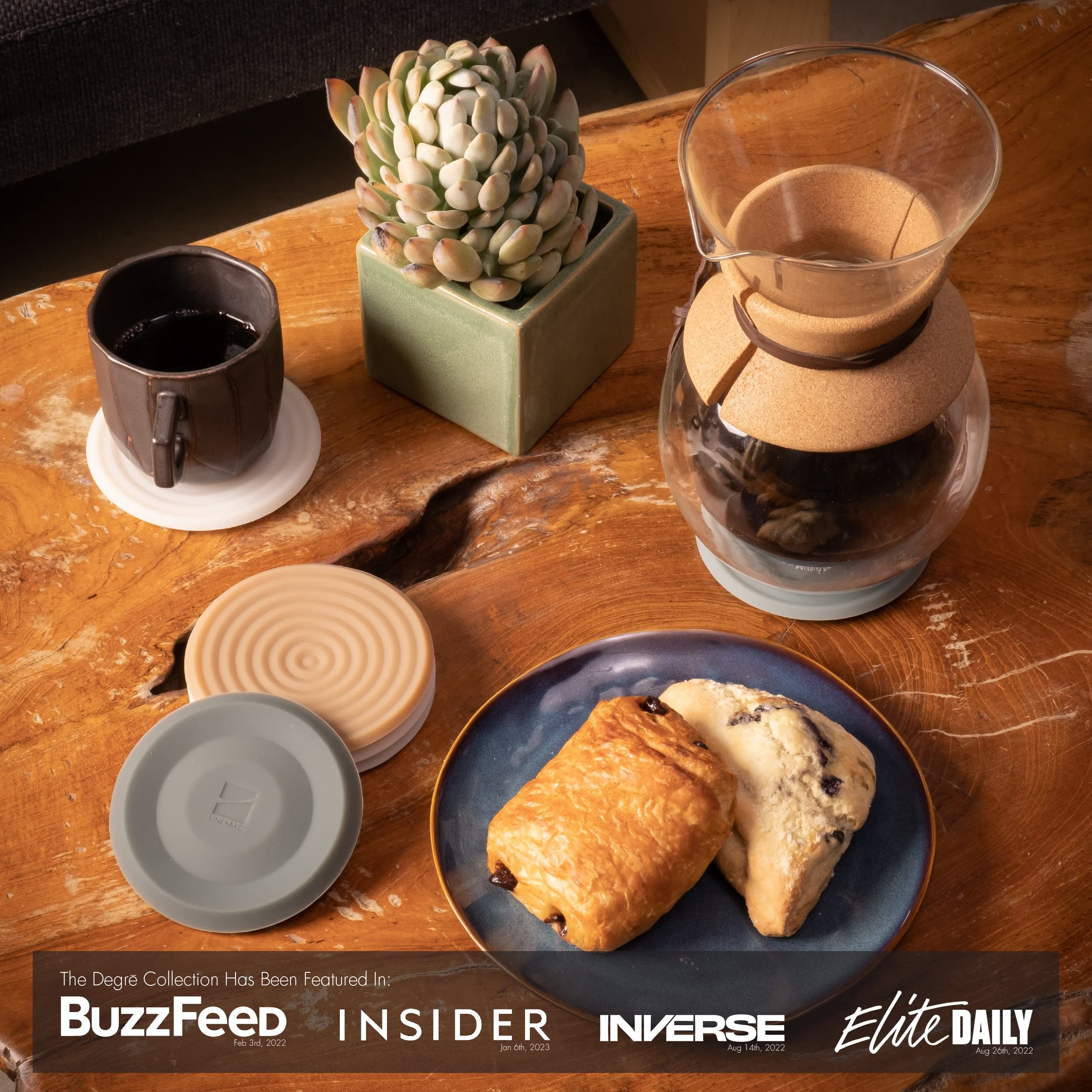 The Degre Coasters Xl (Winter Salad, Set Of 6) By Line+Arc. 10Mm Thick, Dishwasher Safe, Stain-Resistant, Outdoor, Coffee Table,