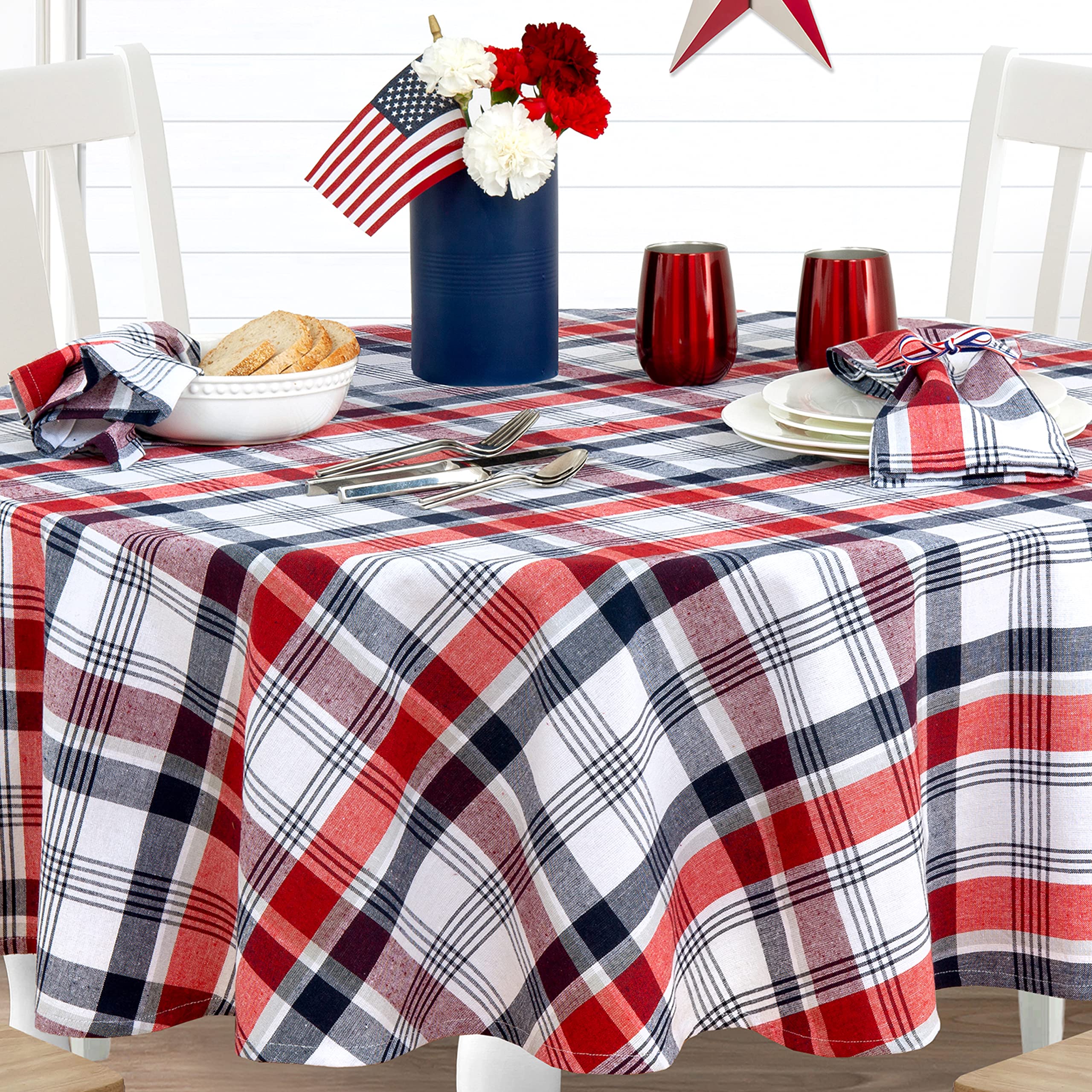Home Bargains Plus Americana Square Fabric Napkins, Set Of 4 Napkins, Patriotic Celebration, Red White And Blue Plaid Fabric Nap