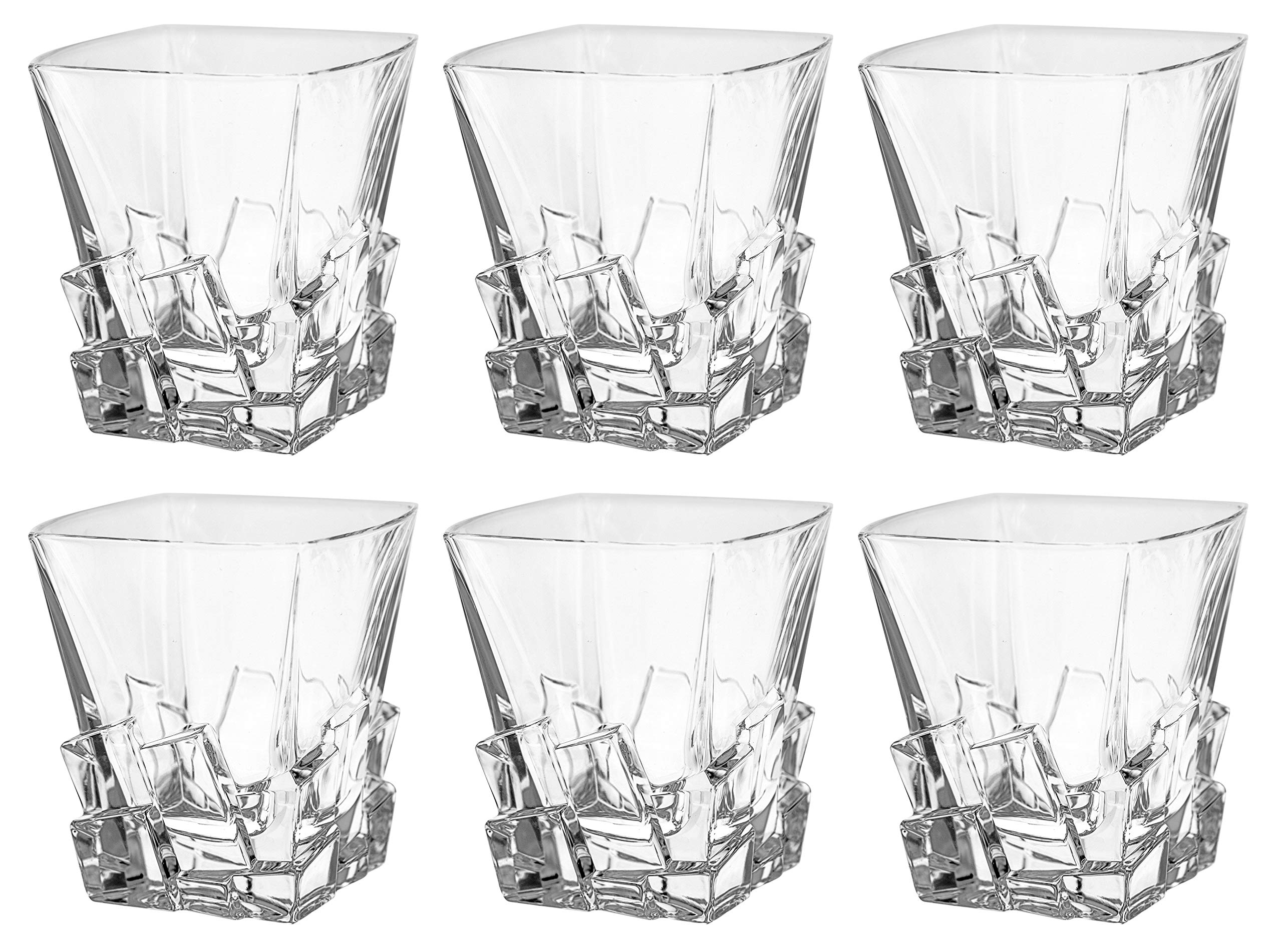 Barski - European Quality Glass - Crystal - Set Of 6 - Square Shaped - Double Old Fashioned Tumblers - Dof - 11.7 Oz. - With Ice
