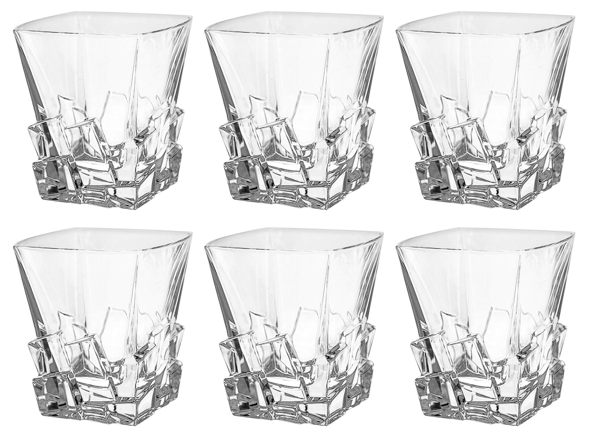 Barski - European Quality Glass - Crystal - Set Of 6 - Square Shaped - Double Old Fashioned Tumblers - Dof - 11.7 Oz. - With Ice