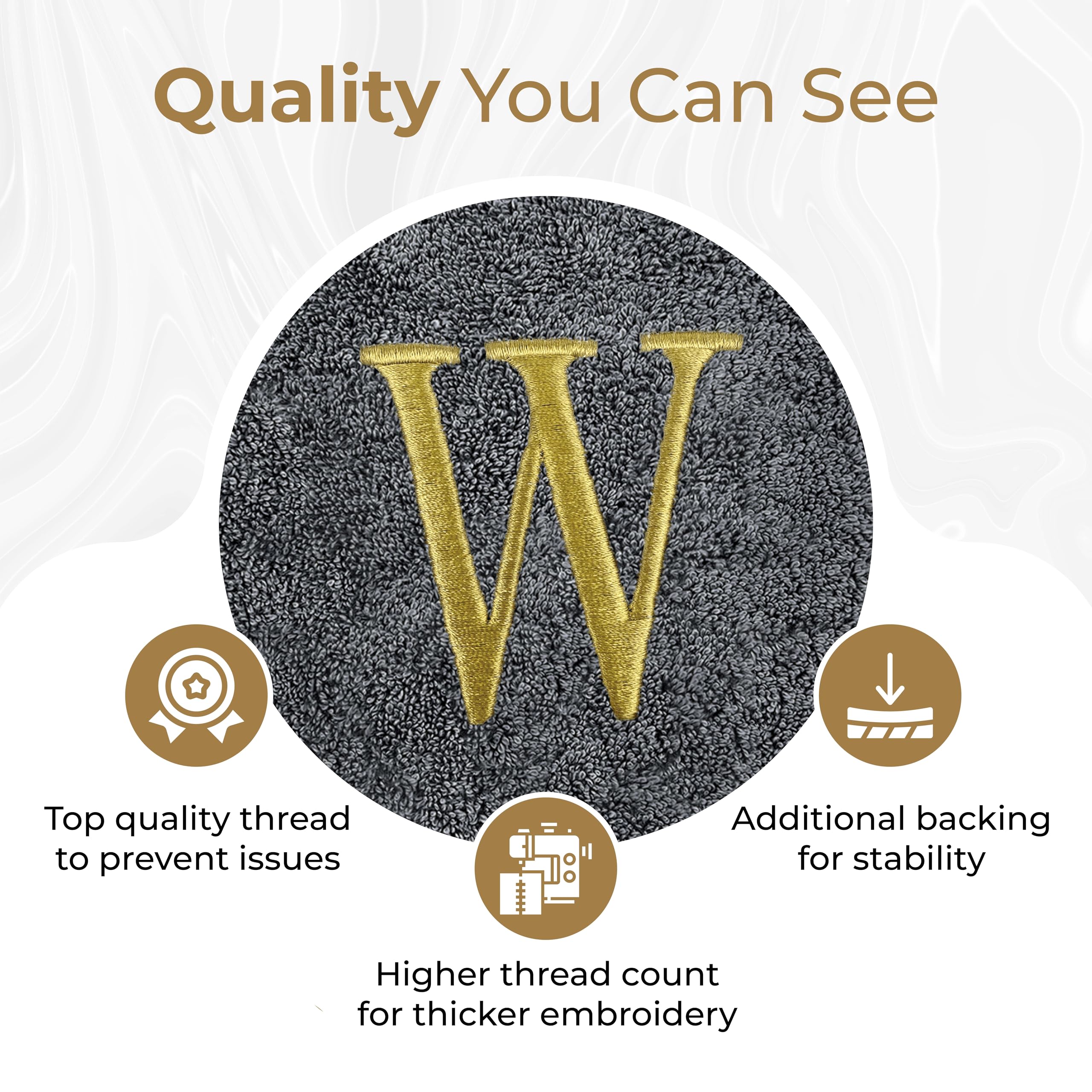 Custom Luxury Towels Turkish Hand Towels, Set Of 2, Grey - Gold Thread, 100% Cotton, Embroidered Monogram