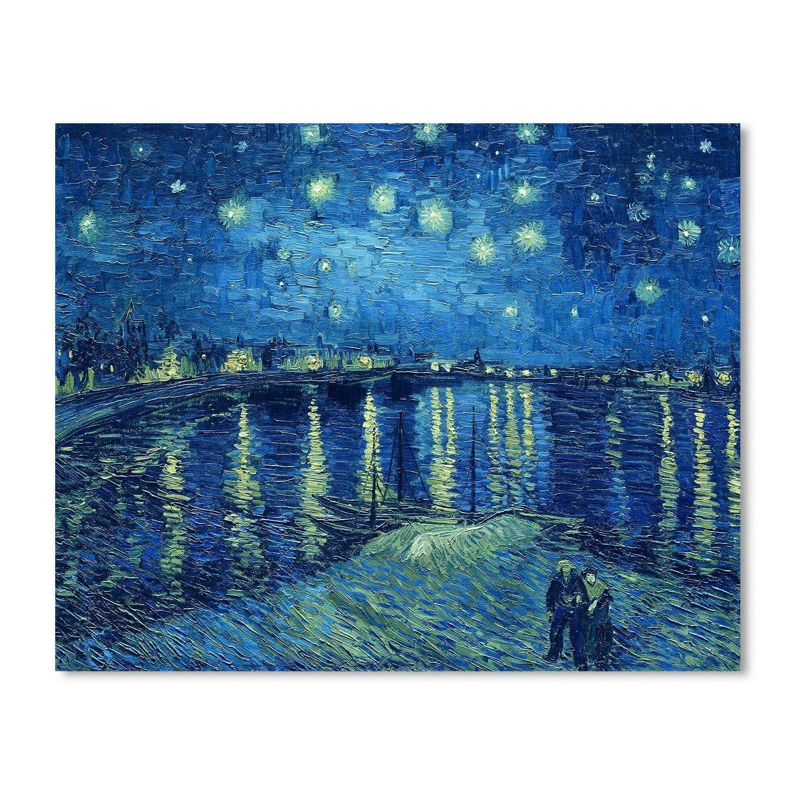 Van Gogh Canvas Wall Art: Starry Night over the Rhne Oil Painting Picture Reproduction Room Decor, Famous Art Prints Framed Post