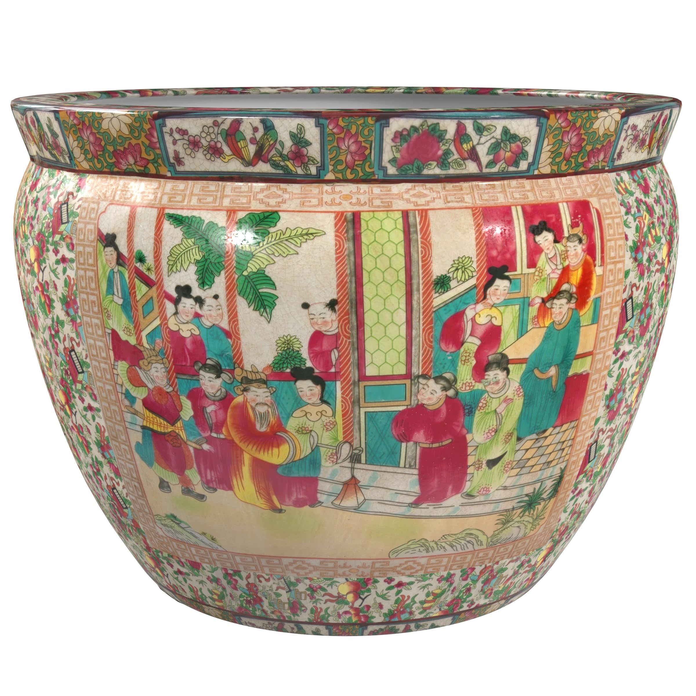 Red Lantern 12 Rose Medallion Porcelain Fishbowl Planter