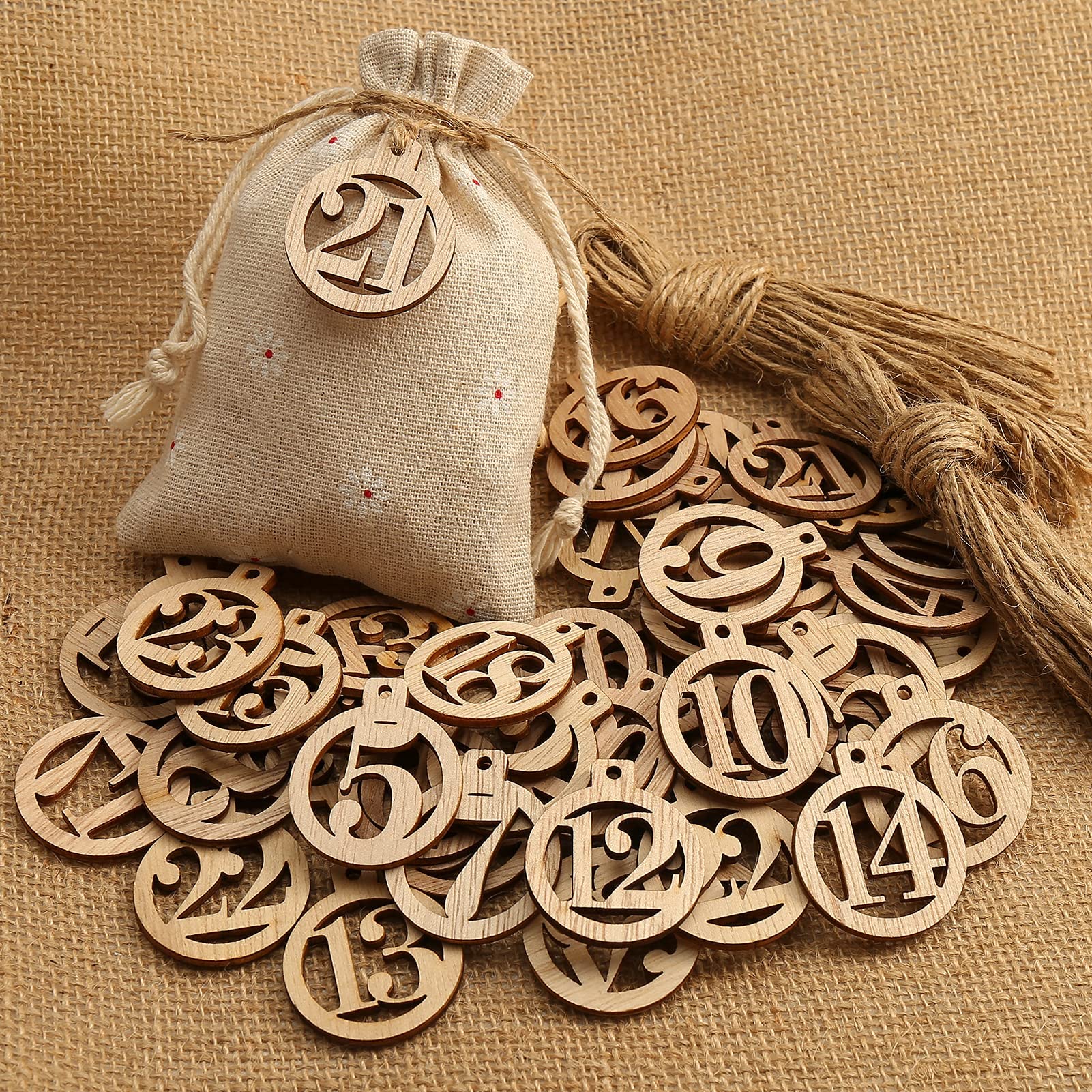 HERZWILD 48Pcs 1 to 24 Christmas Numbers Wooden Advent Calendar Countdown Advent Calendar Wooden DIY Crafts Gift Tags Christmas