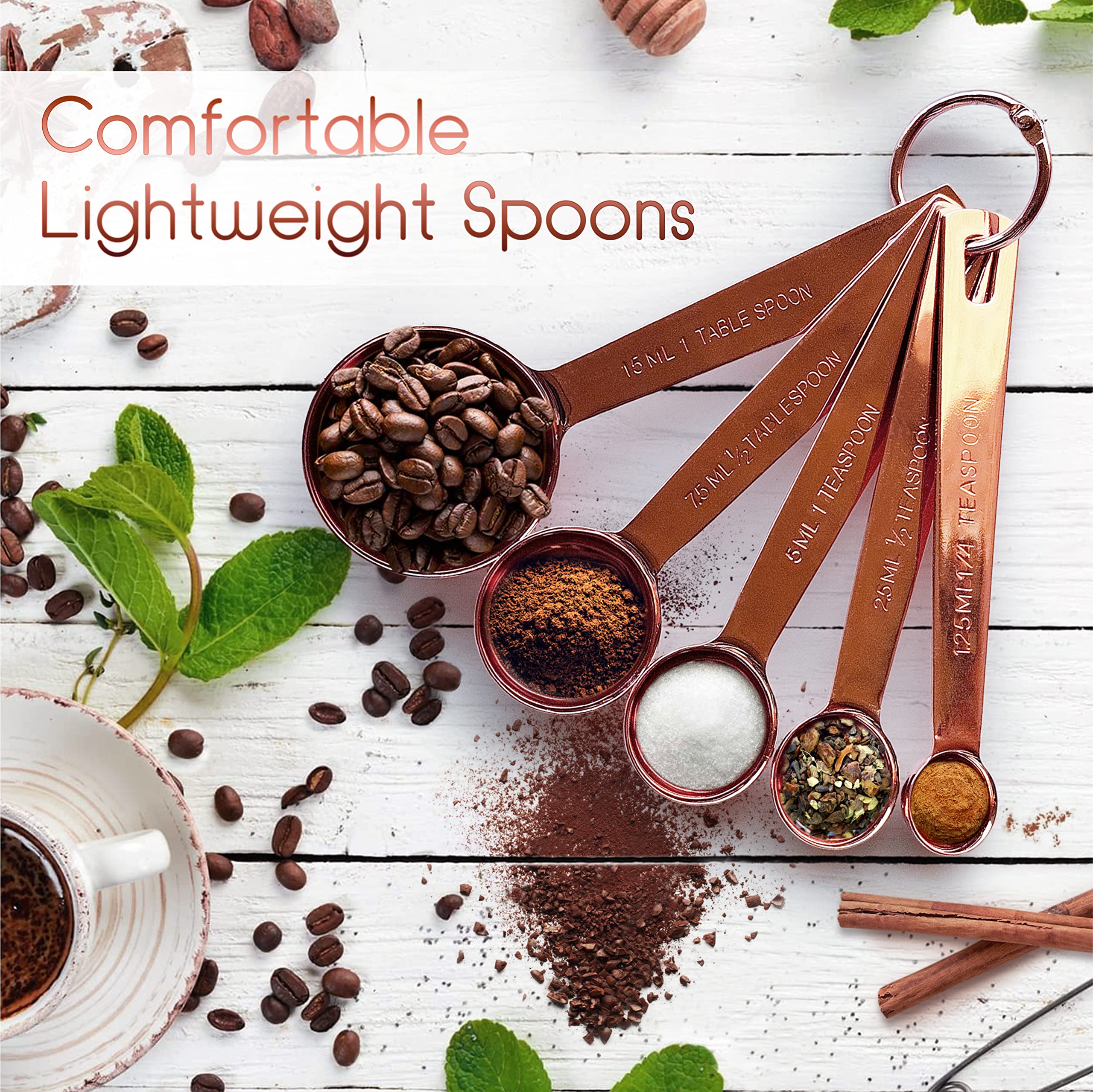 Agrus Measuring Cups And Spoons Set Of 9, Utensils For Dry And Liquid Ingredients, Copper Kitchen Accessories, Rose Copper Decor