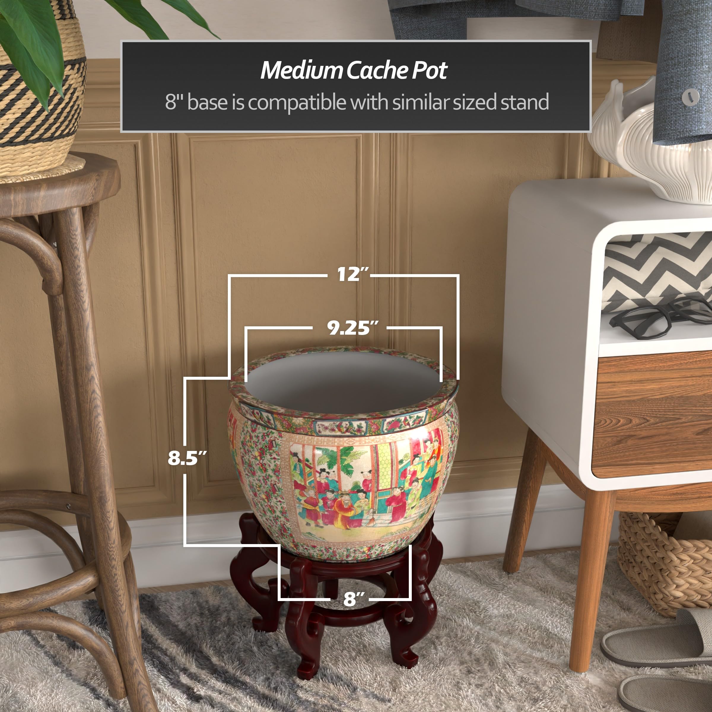 Red Lantern 12 Rose Medallion Porcelain Fishbowl Planter