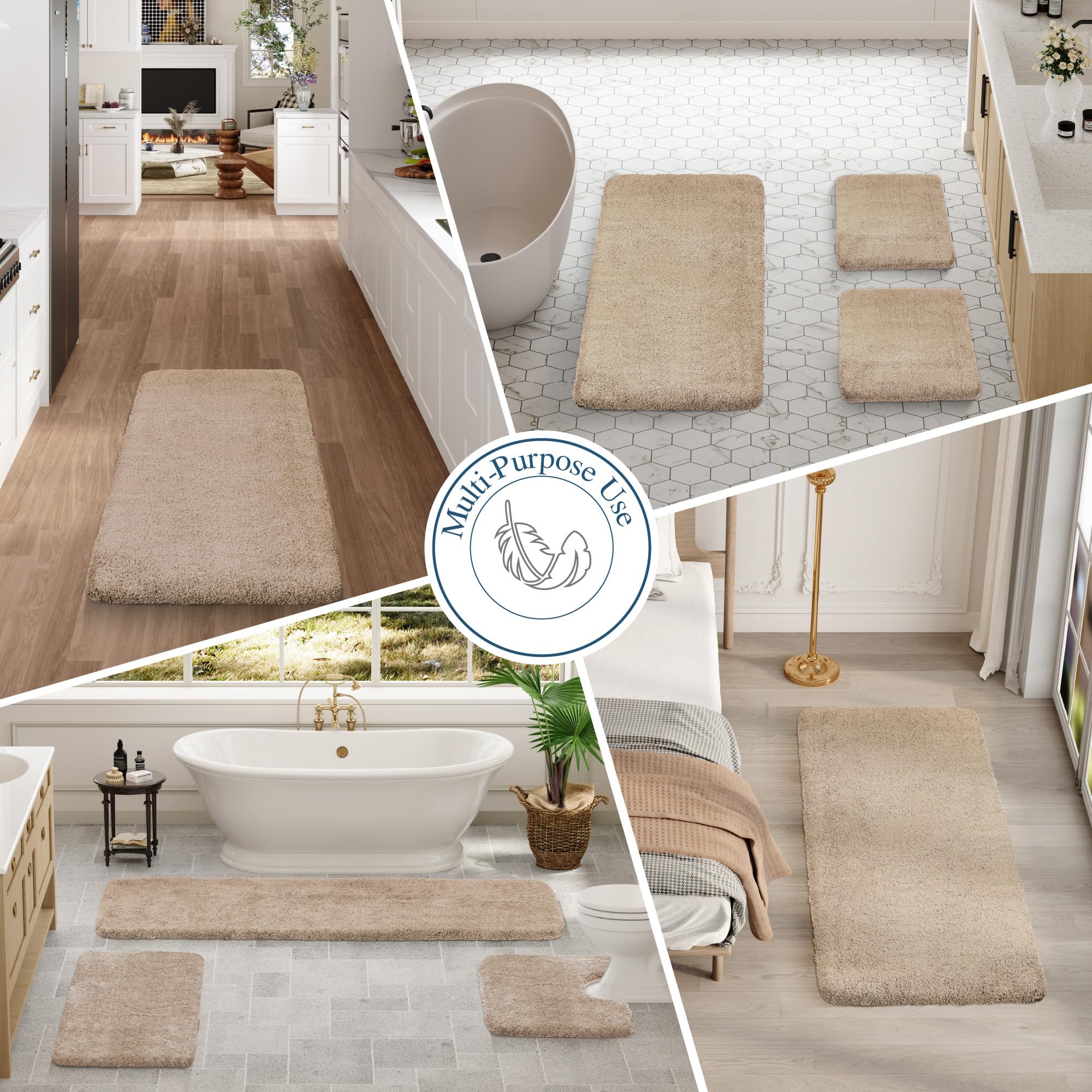 Walensee Bath Rug for Bathroom Non Slip Bathroom Mat (20 x 32  Beige) Water Absorbent Soft Microfiber Shaggy Bathroom Rug Machine Washable Bath Mat for Bathroom Thick Plush Shower Mat