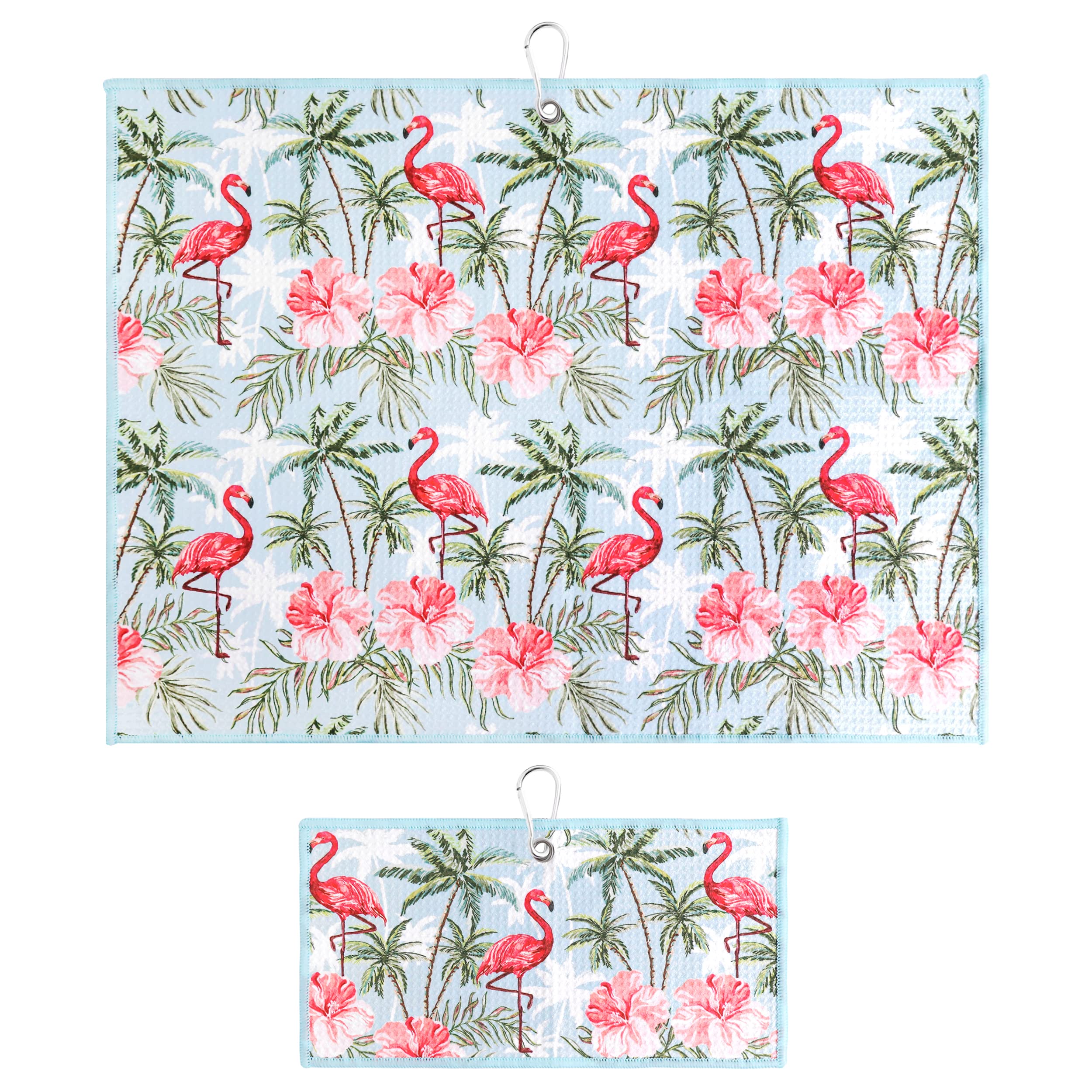 Flamingo Paradise Golf Towel With Clip For Women And Men, Microfiber Waffle And Ball Towels, Set Of 2