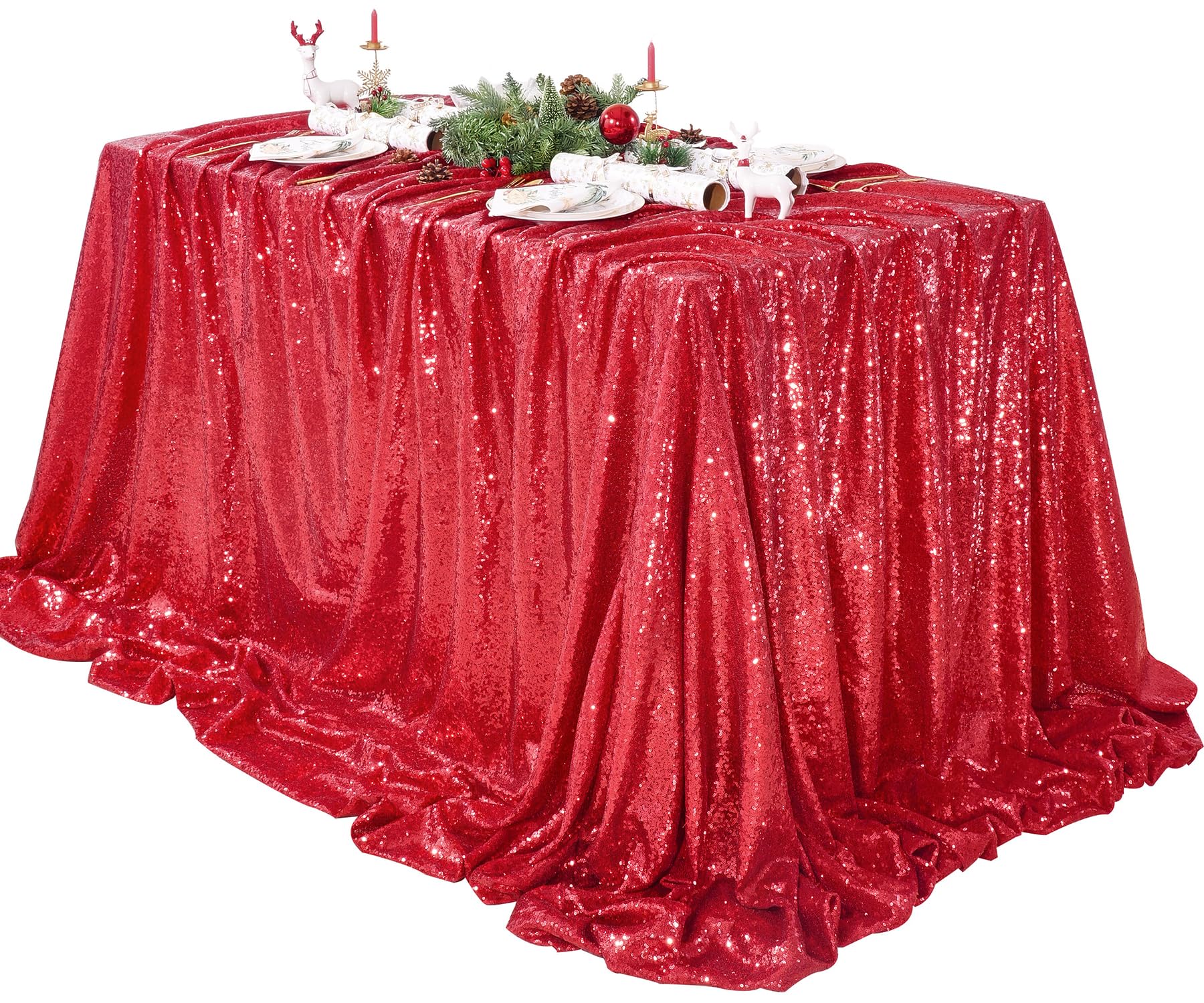 Queendream Sequin Tablecloth 60X102 Inch Red Tablecloth Glitter Table Cloth For Birthday Party Events Christmas Decorations