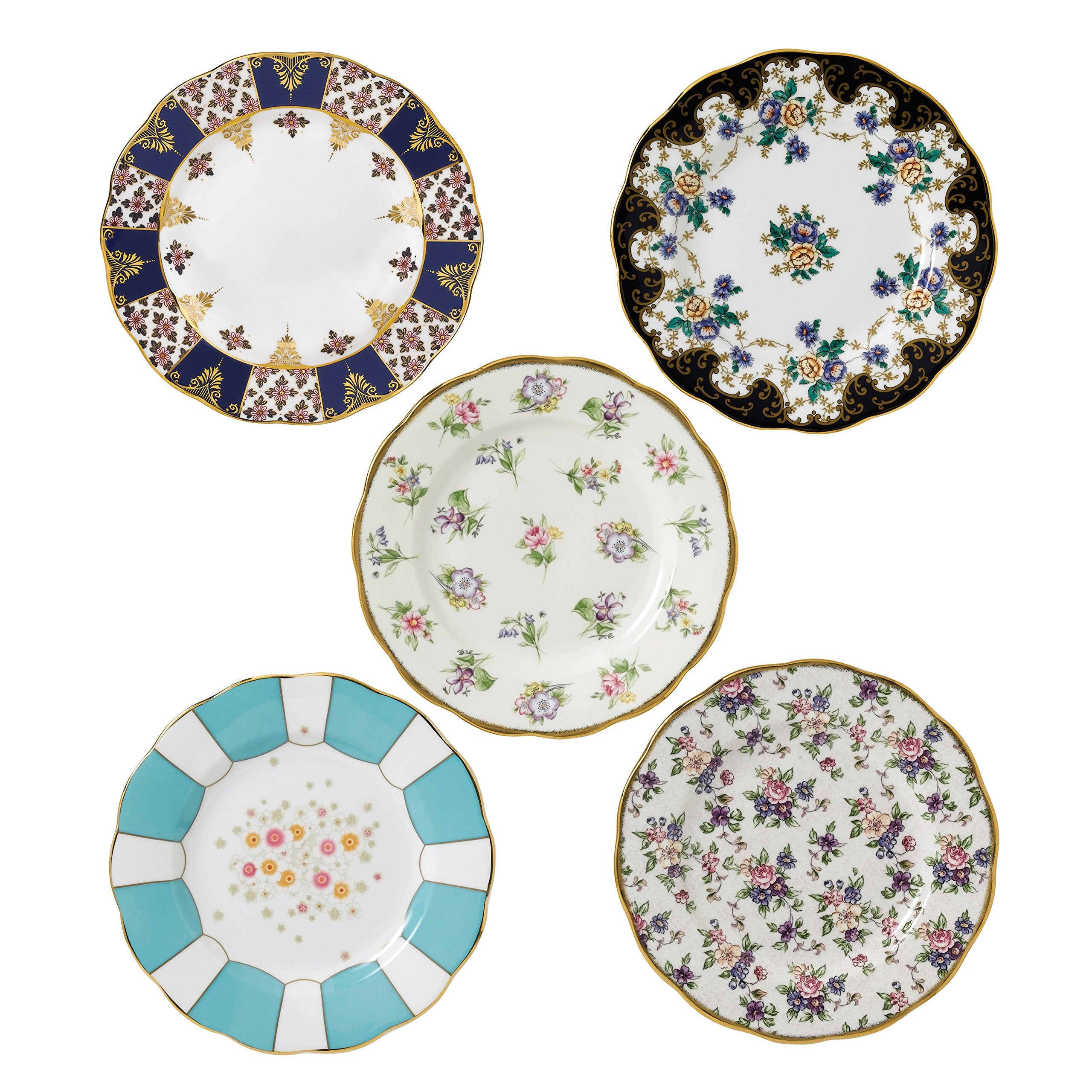 Royal Albert 100 Years 1900-1940 Plate Set, 8, Mixed Patterns, 5-Piece