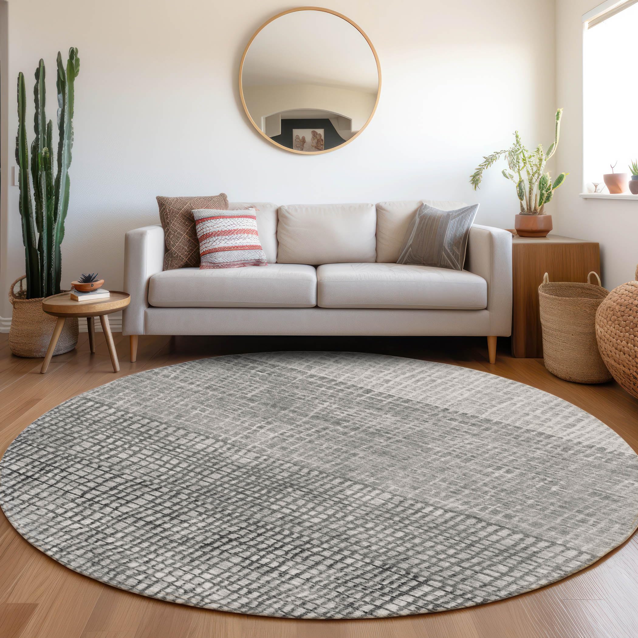 Machine Washable Indoor/Outdoor Chantille Gray 8 x 8 Round Rug