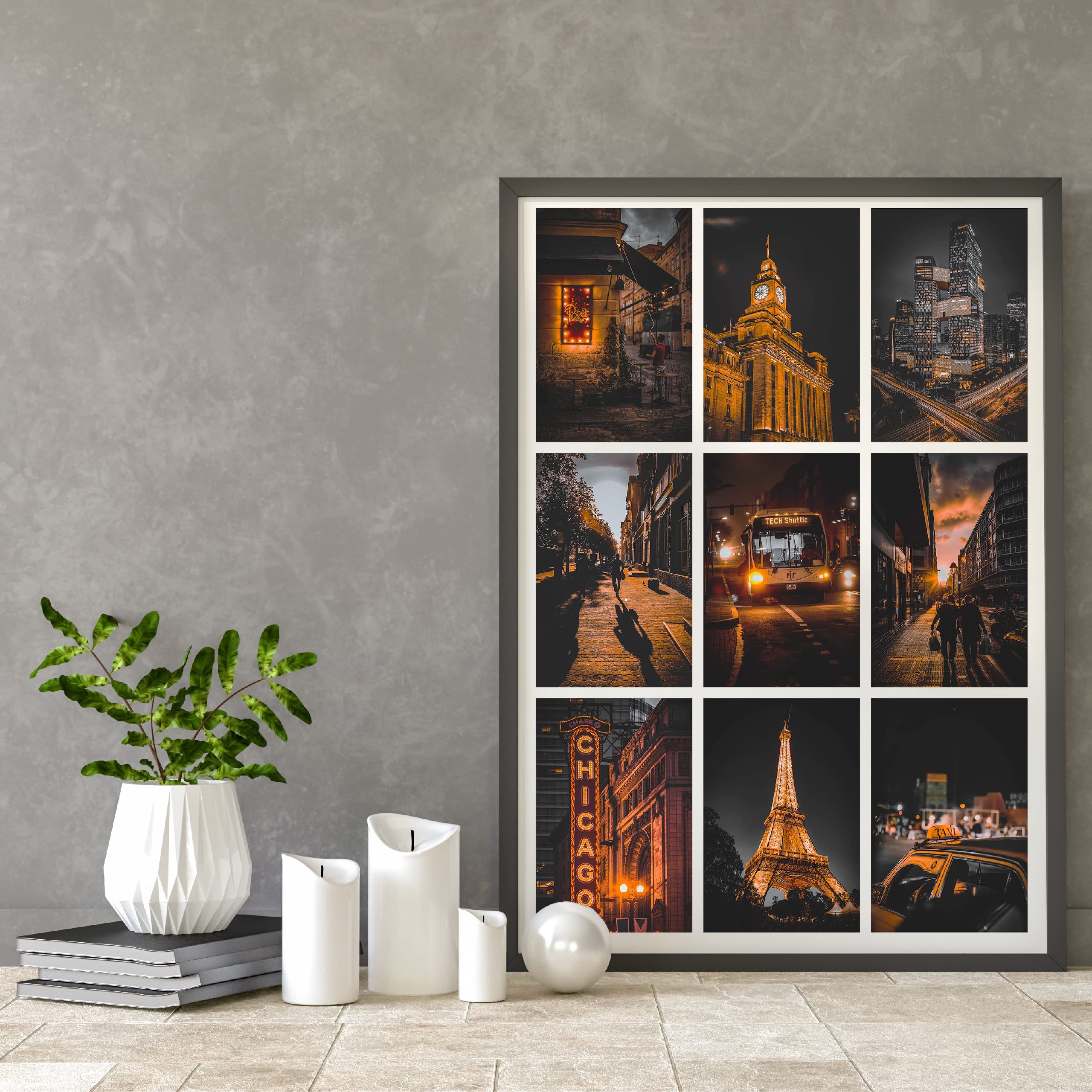 Kongsy Black Orange Wall Collage Kit - Aesthetic Pictures For Trendy Room Decor - 50Pcs Of 4X6 Inch Urban Street Art Prints - Or