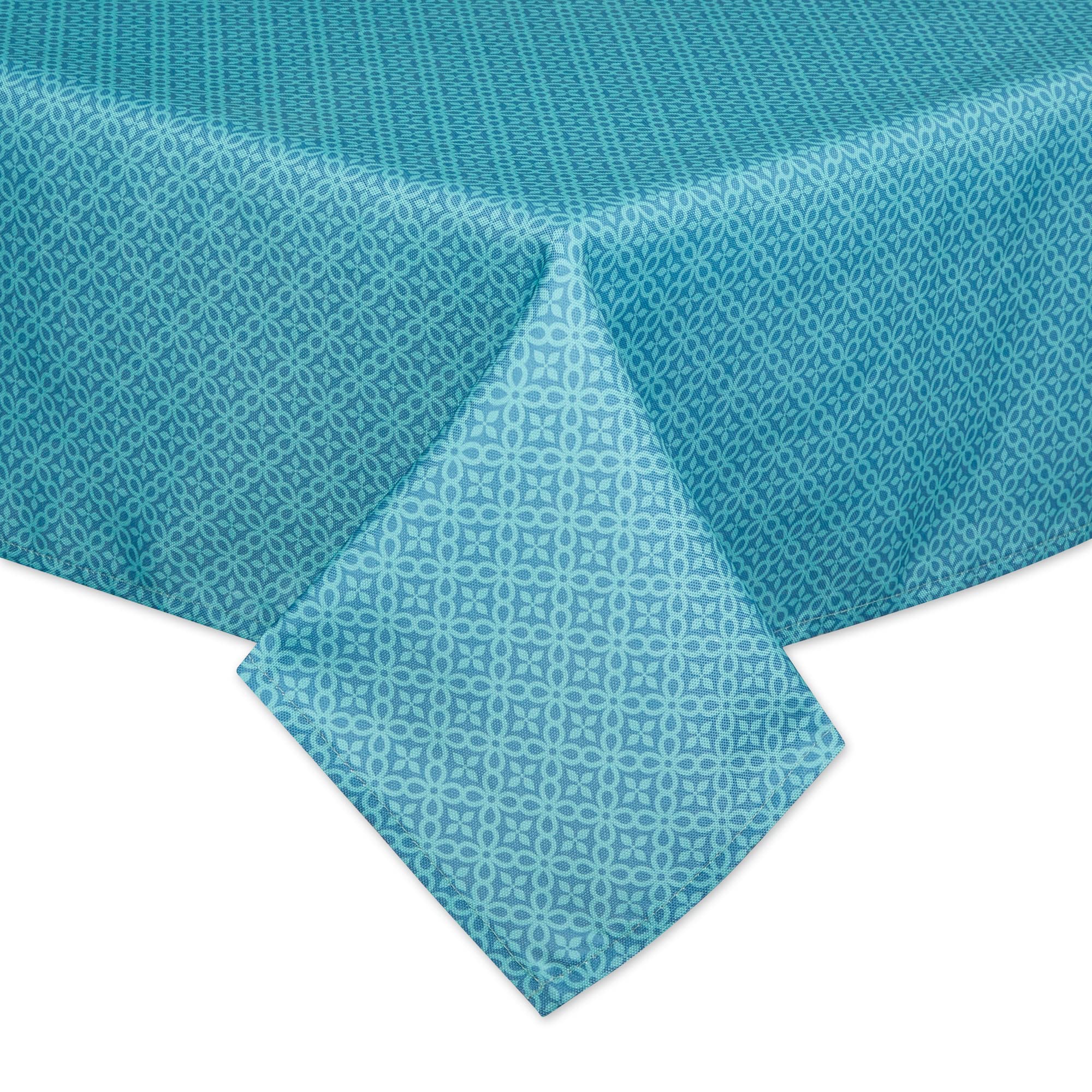 STORM BLUE TONAL LATTICE PRINT OUTDOOR TABLECLOTH WITH ZIPPER 60x84
