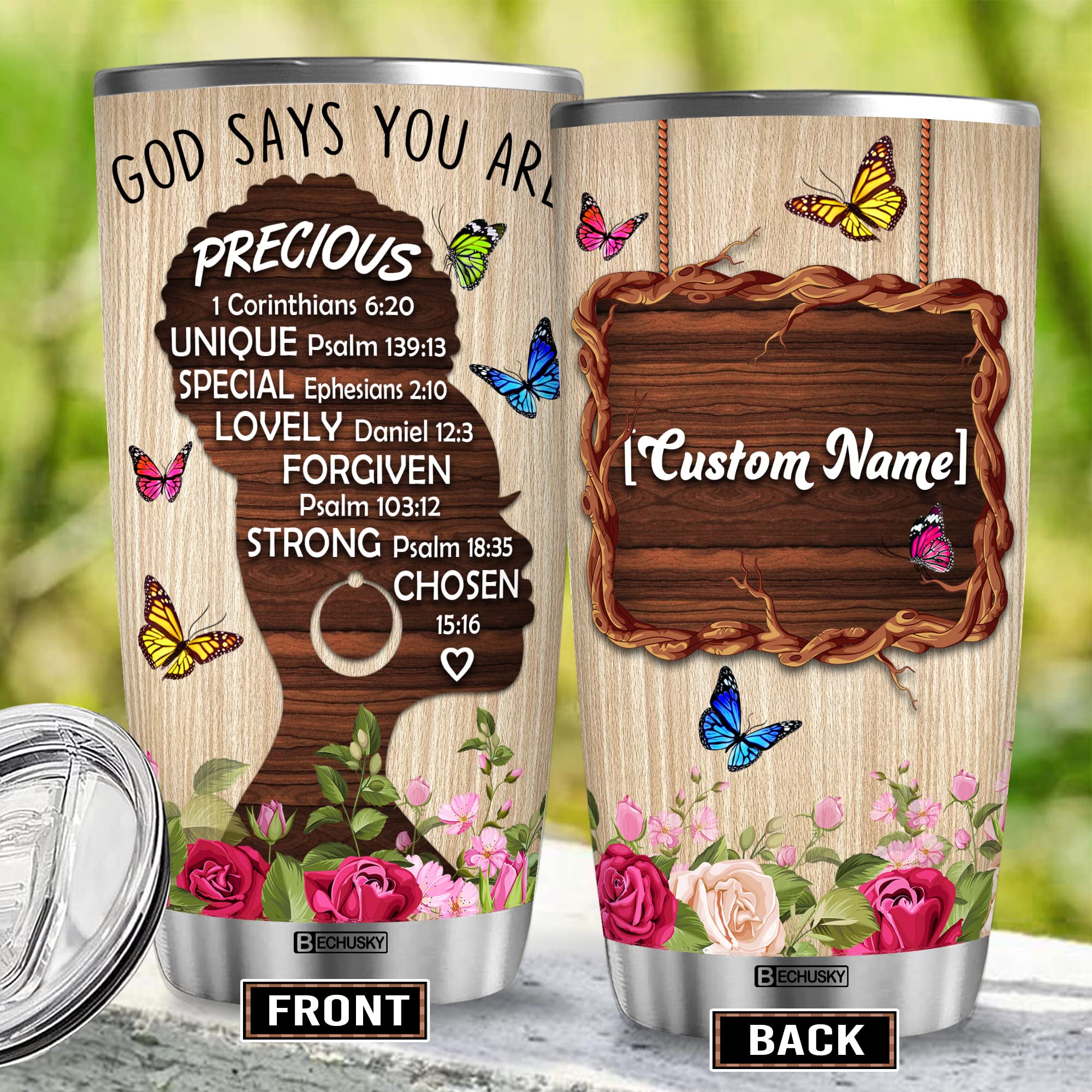 Bechusky Personalized Black Women Tumbler, Christian Gift For Women - Birthday Gifts For Women - Friend Gifts For Women Birthday