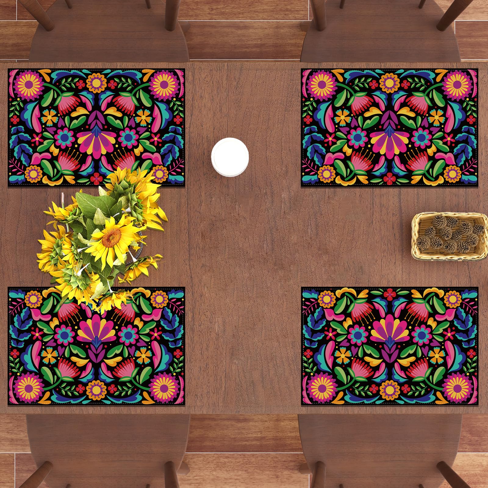 Cinco De Mayo Placemats Set Of 4 Dia De Los Muertos Place Mats 5 De Mayo Rustic Mexican Fiesta Decorations And Supplies For Home
