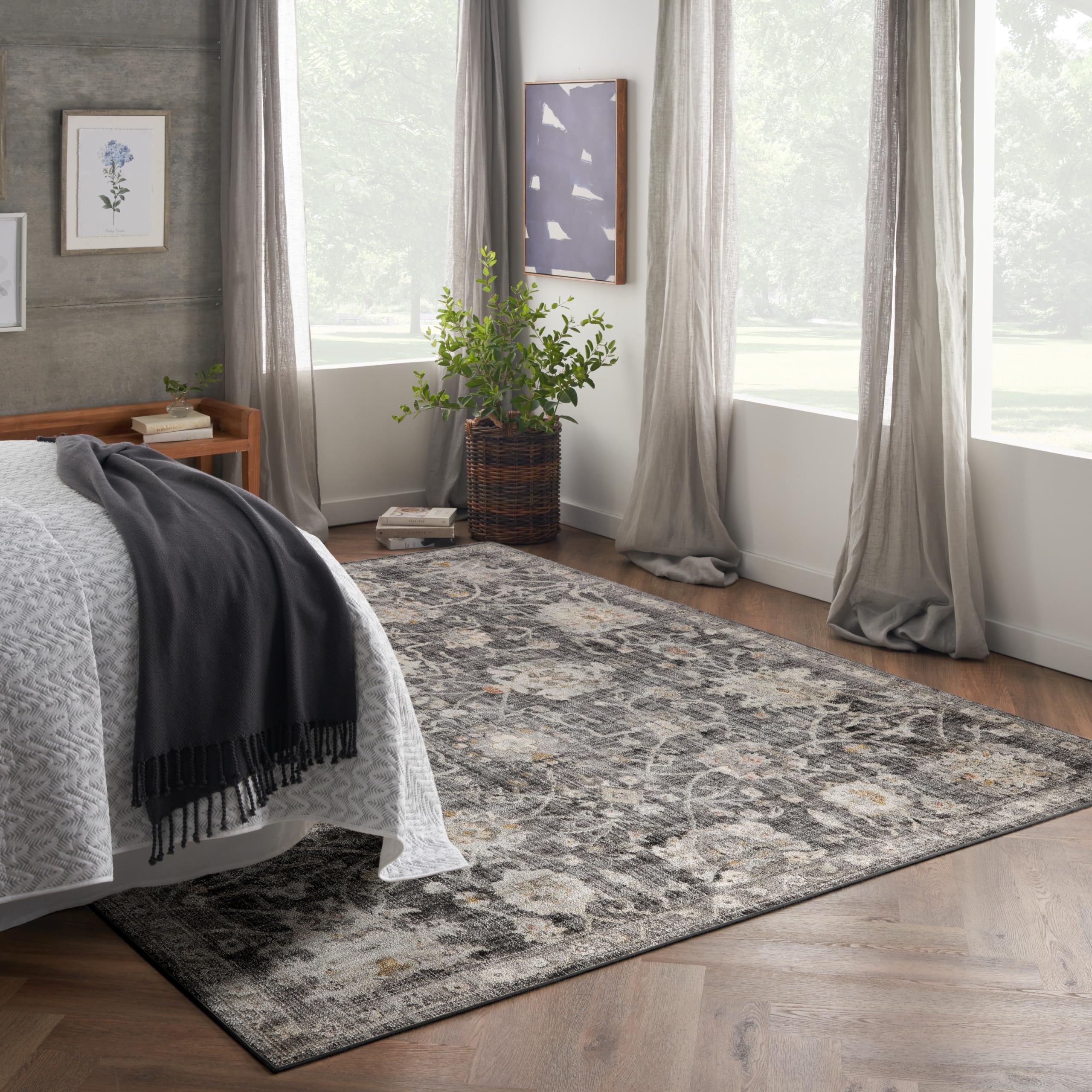 Nourison Oushak Home Traditional Charcoal 8 x 910 Area -Rug, Easy -Cleaning, Non Shedding, Bed Room, Living Room, Dining Room,