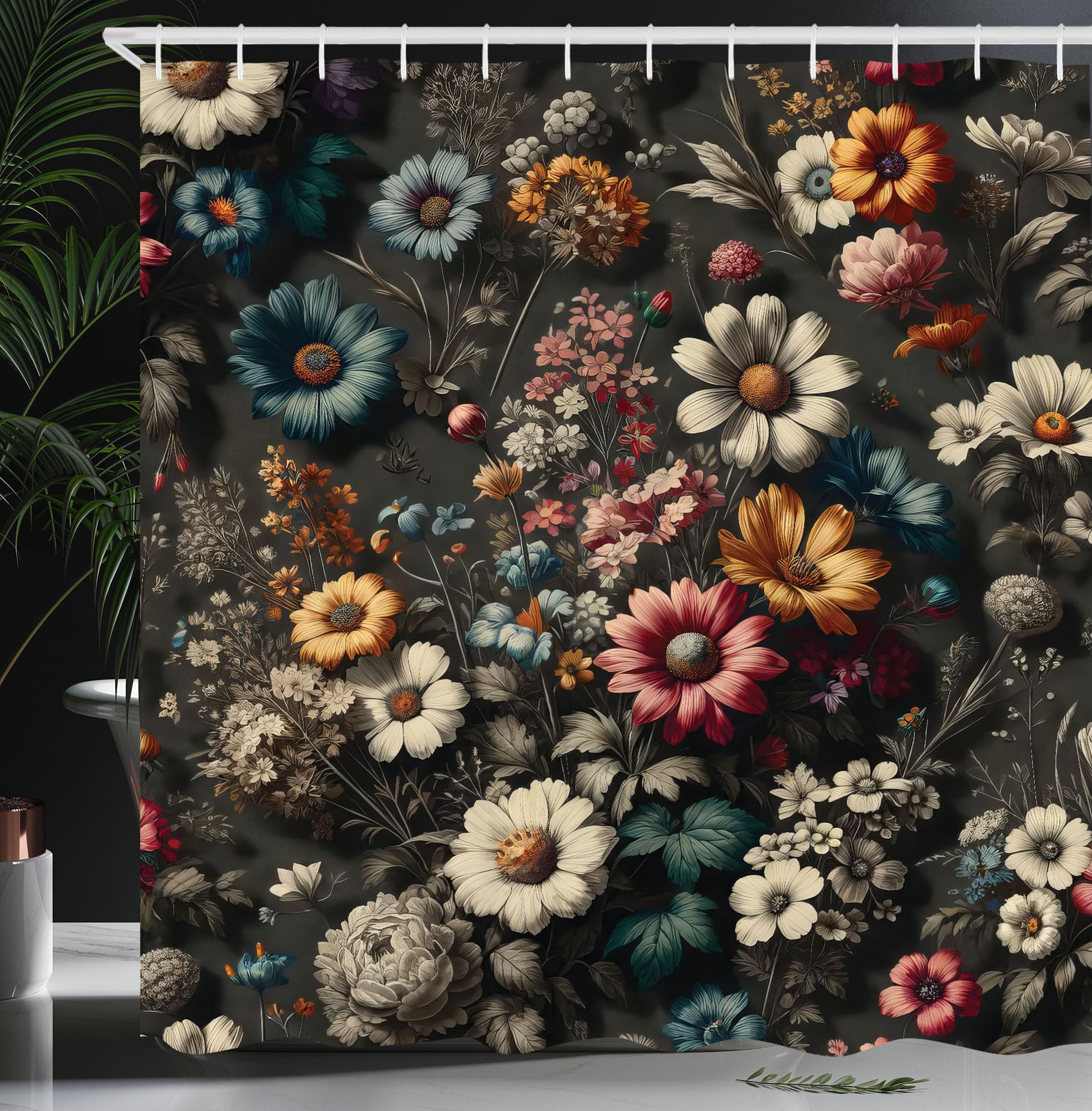 Ambesonne Floral Shower Curtain, Futurist Garden Flowery Atmosphere With Gentle Petals On Greyish Back, Cloth Fabric Bathroom De