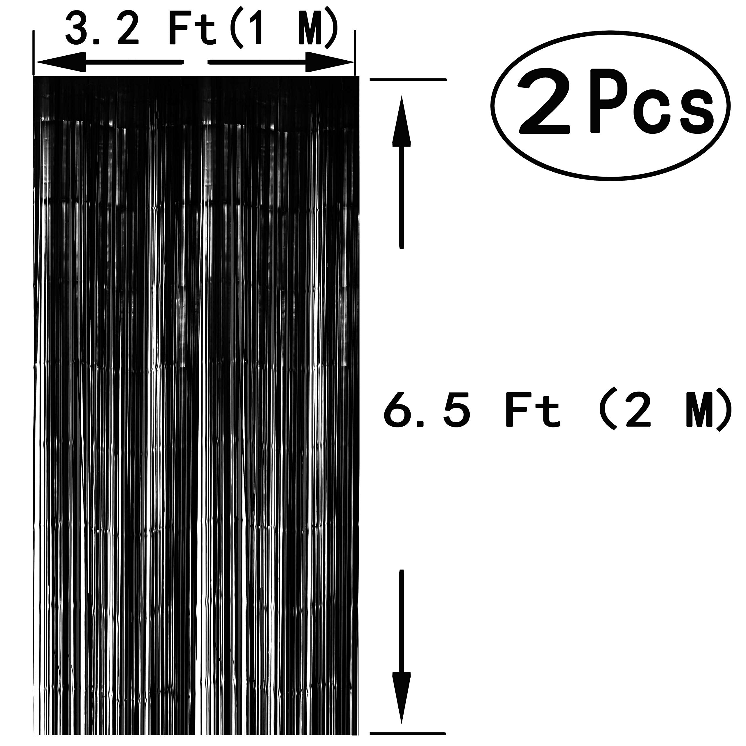 Black Orange Party Foil Curtains - Halloween Graduation Party Metallic Tinsel Foil Fringe Curtains Construction Birthday Baby Sh