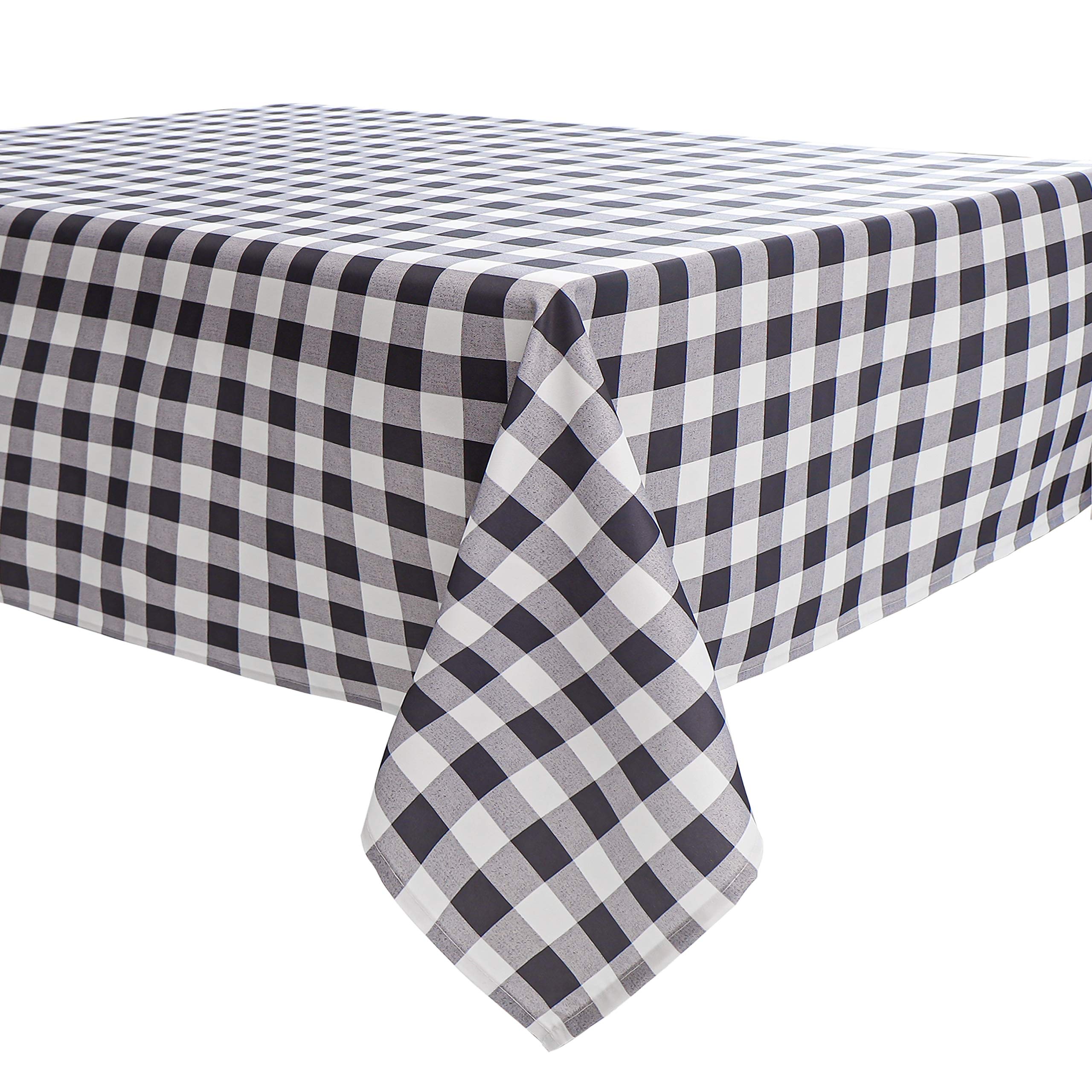 Biscaynebay Fabric Tablecloths 60 X 60 Square, Black/Grey Scottish Plaid Table Cover Water Resistant For Dining, Kitchen, Weddin