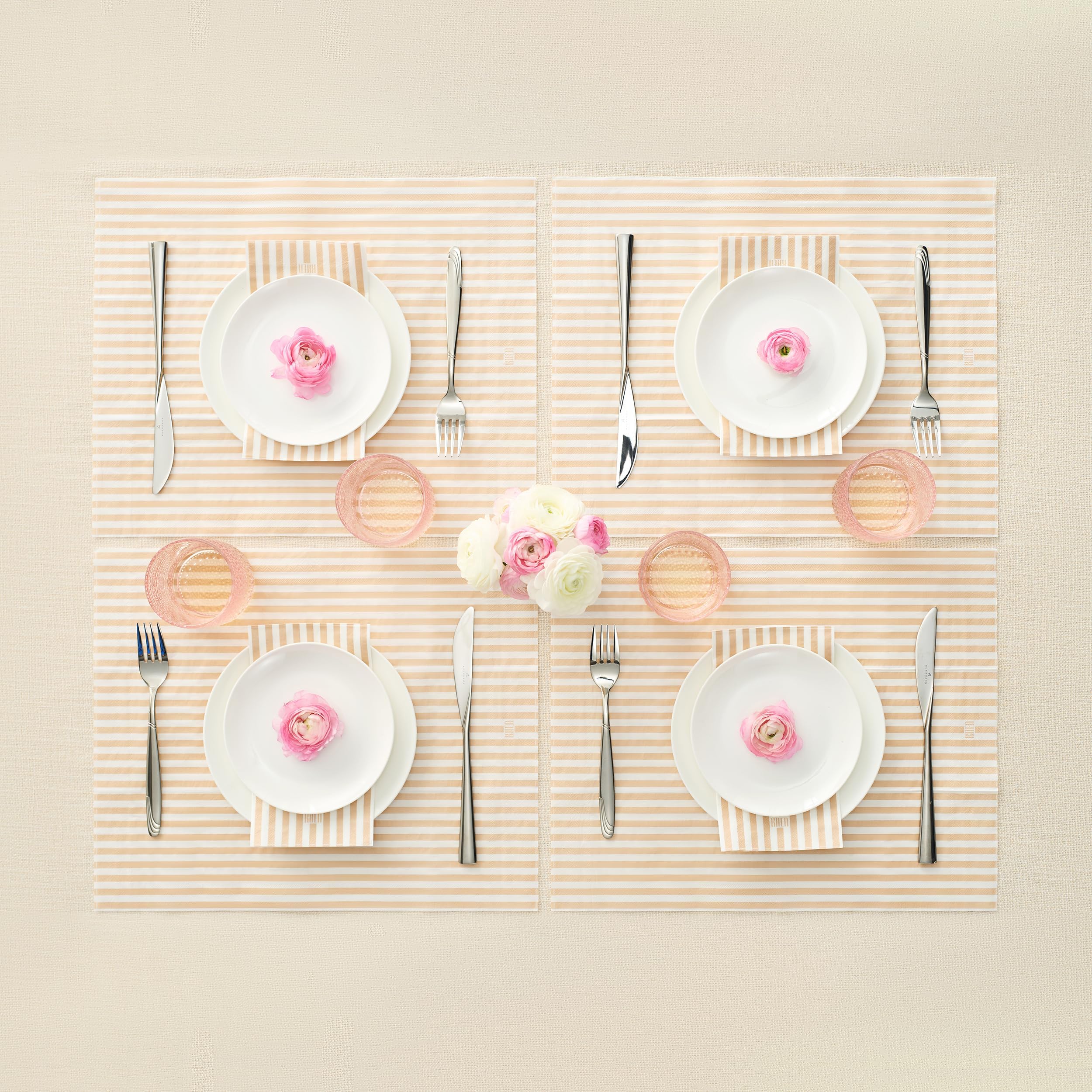 Tonal Striped Disposable Napkin Beige Set of 50 Pieces