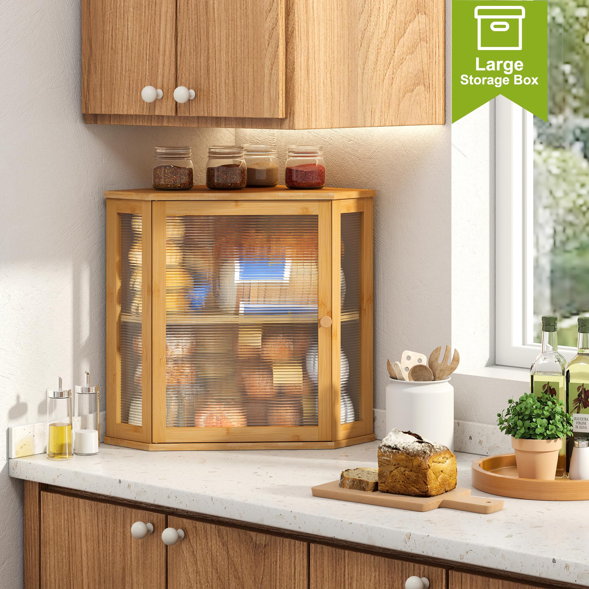 BMOSU Bamboo Bread Box - Large Capacity Double Layer Storage Bin, Extra Large, Natural Finish