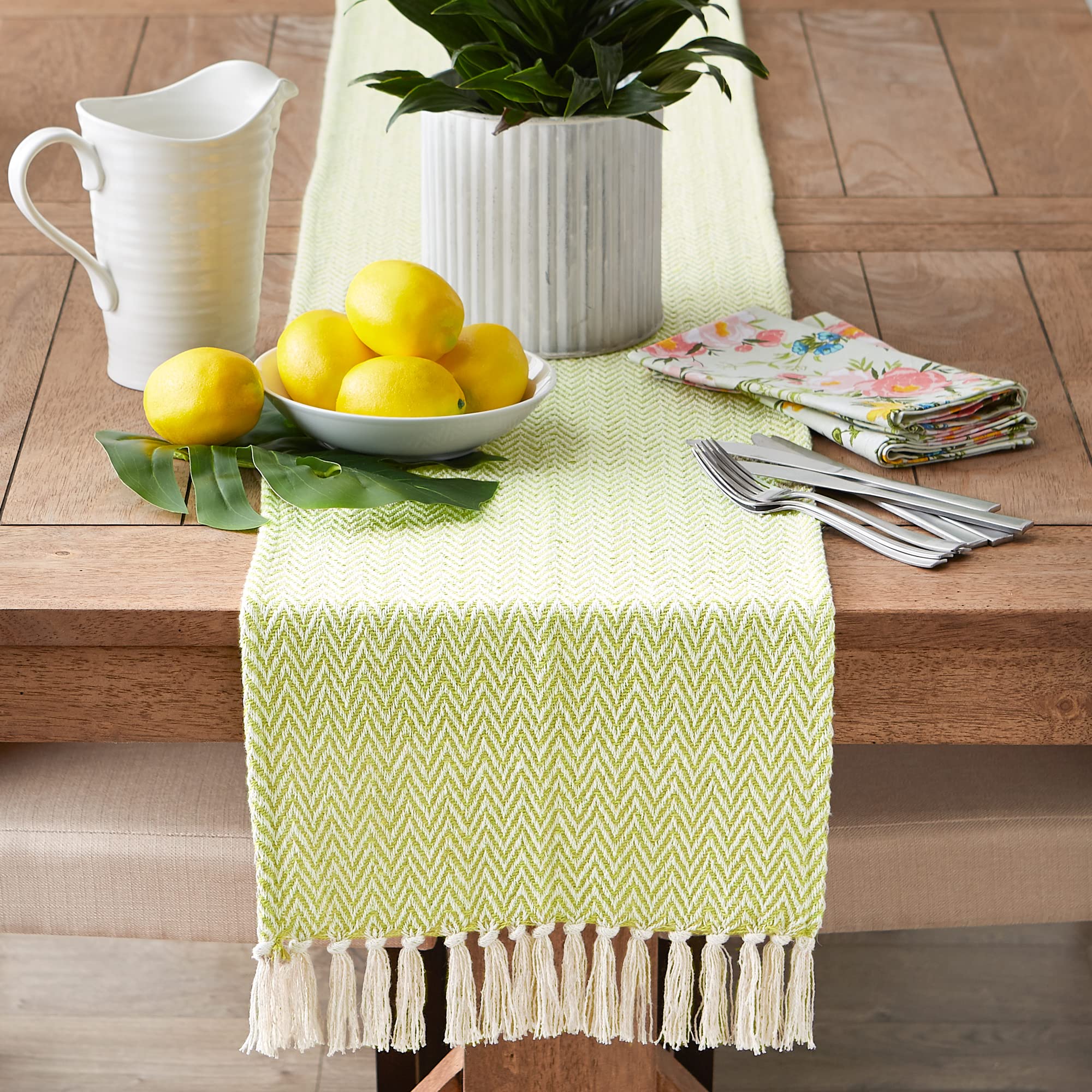AVOCADO HANDLOOM CHEVRON TABLE RUNNER 15x108