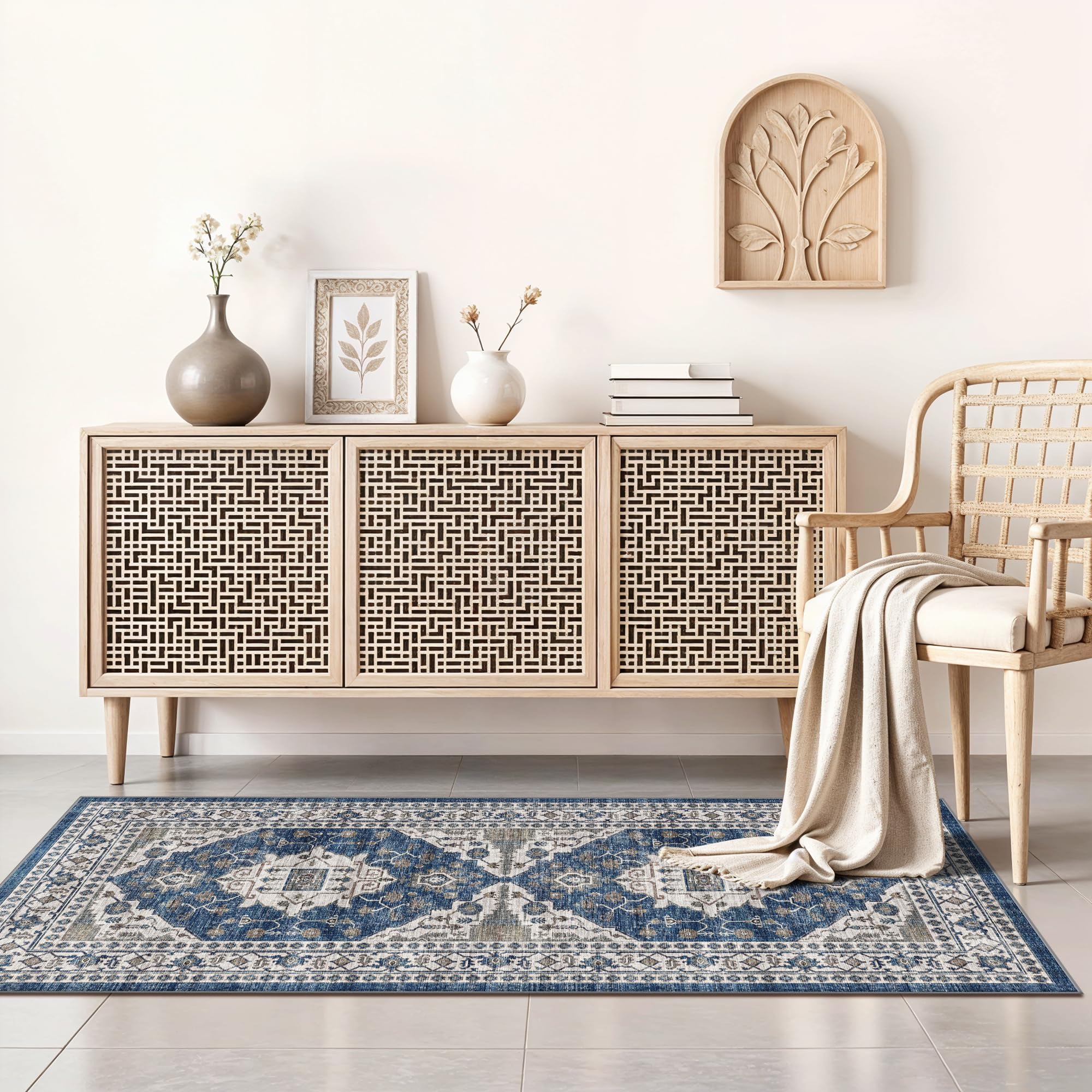 2x4 Non-Slip Entryway Area Rugs: Washable Stain Resistant Kitchen Carpet Printed Doormat Soft Low Pile Nursery Rug Vintage Small
