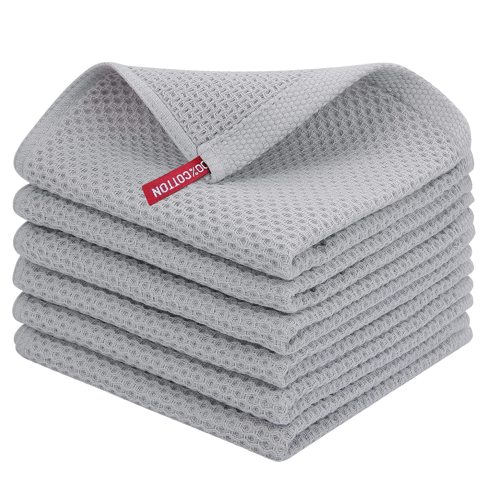 Homaxy 100% Cotton Waffle Weave Kitchen Dish Cloths, Ultra Soft Absorbent Quick Drying Dish Towels, 12 X 12 Inches, 6-Pack, Ligh