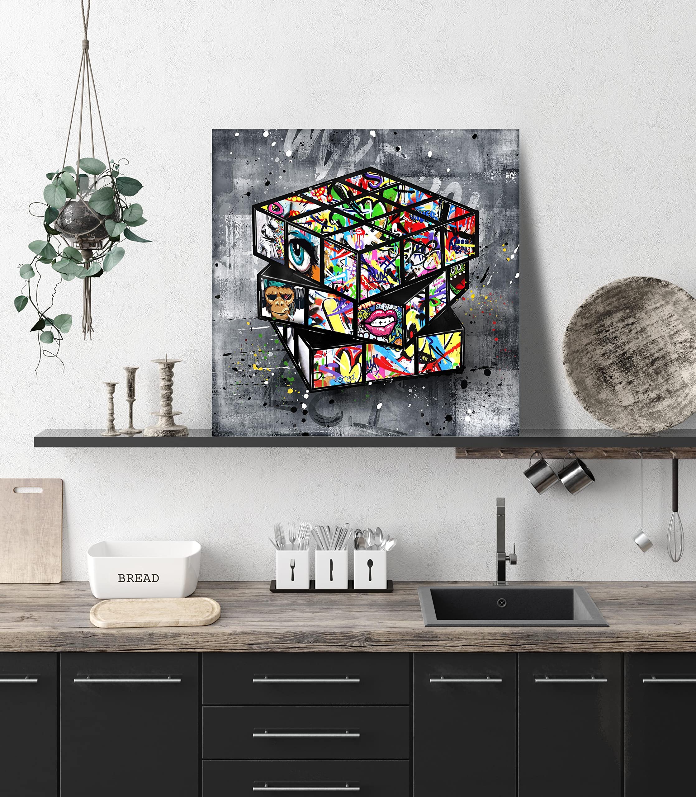 Sixttart Banksy Canvas Wall-Art For Living Room - Street Graffiti Wall Art For Bedroom - Large Abstract Painting Pop Art Modern
