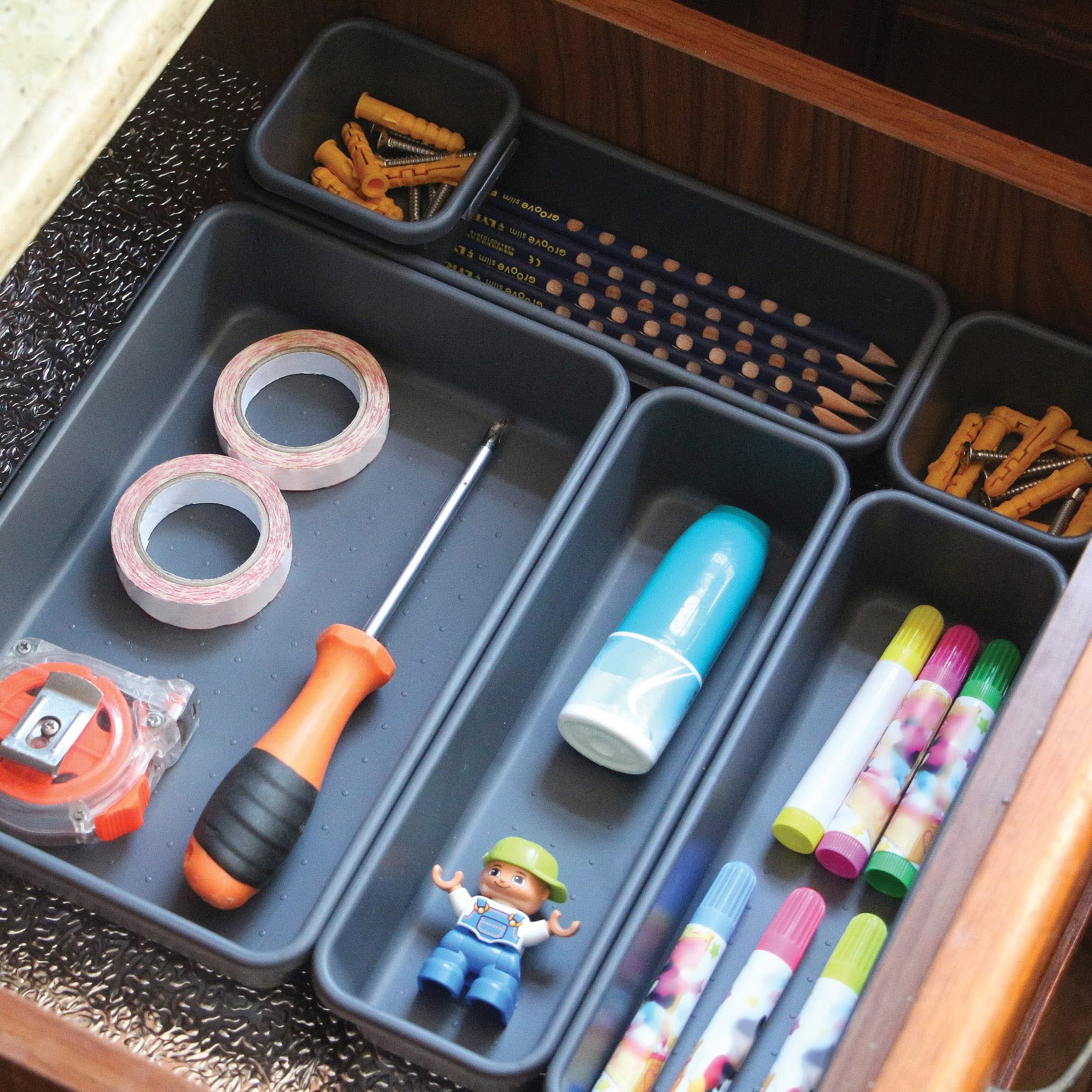Set of 24 Interlocking Desk Drawer Organizer Tray Dividers Plastic Shallow Narrow Drawers Organizers Separators Storage Bins Con