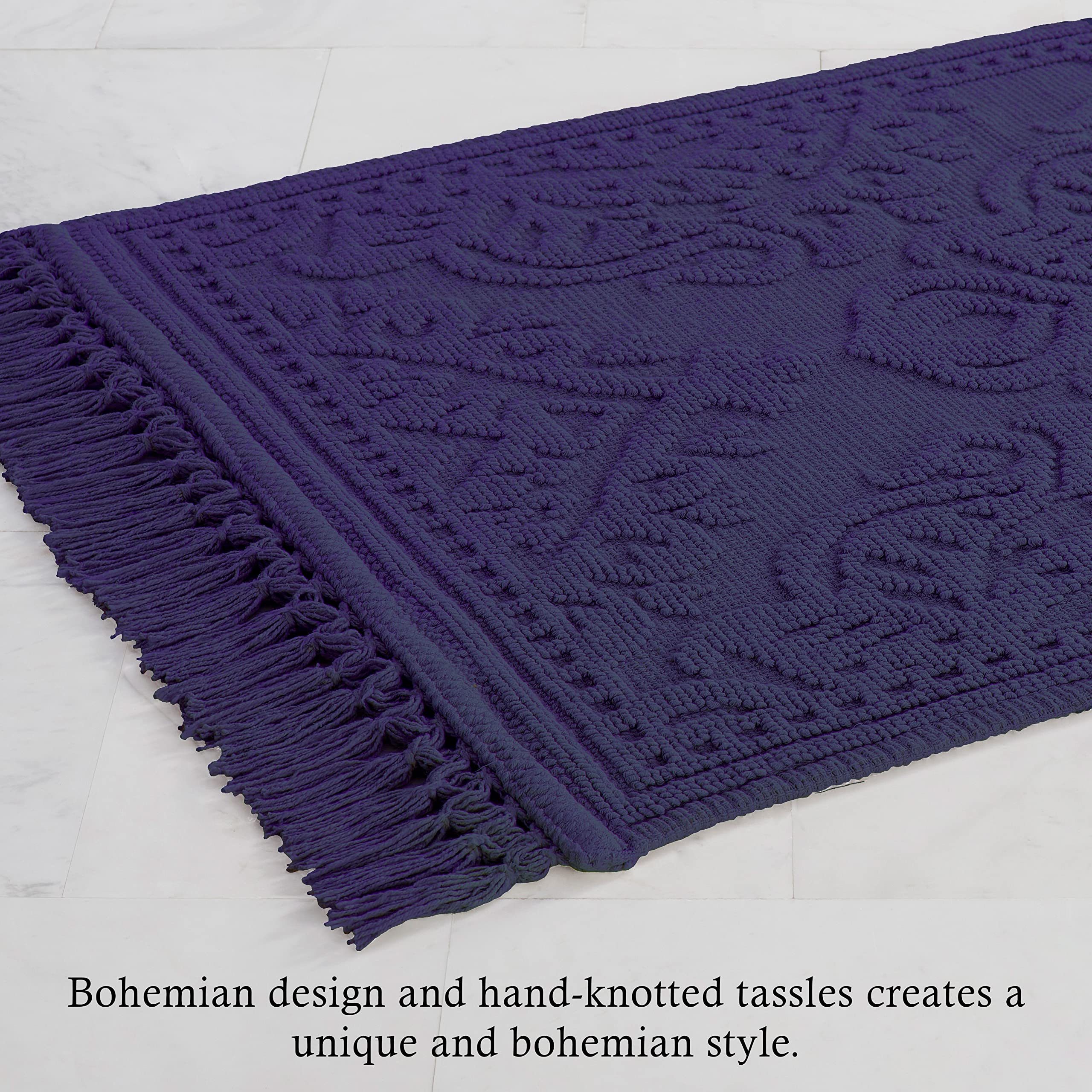 Jean Pierre - Ricardo Bath Mat, Woven Fringe Bathroom Rugs, 100% Cotton, Premium Bathroom Decor - Measures 21'' X 41'' - Indigo