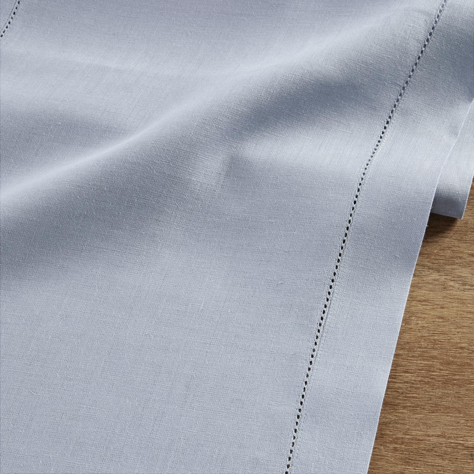 Solino Home Linen Dusty Blue Table Runner 60 Inch - 100% Pure Linen Classic Hemstitch Short Table Runner 14 X 60 Inch Ideal For