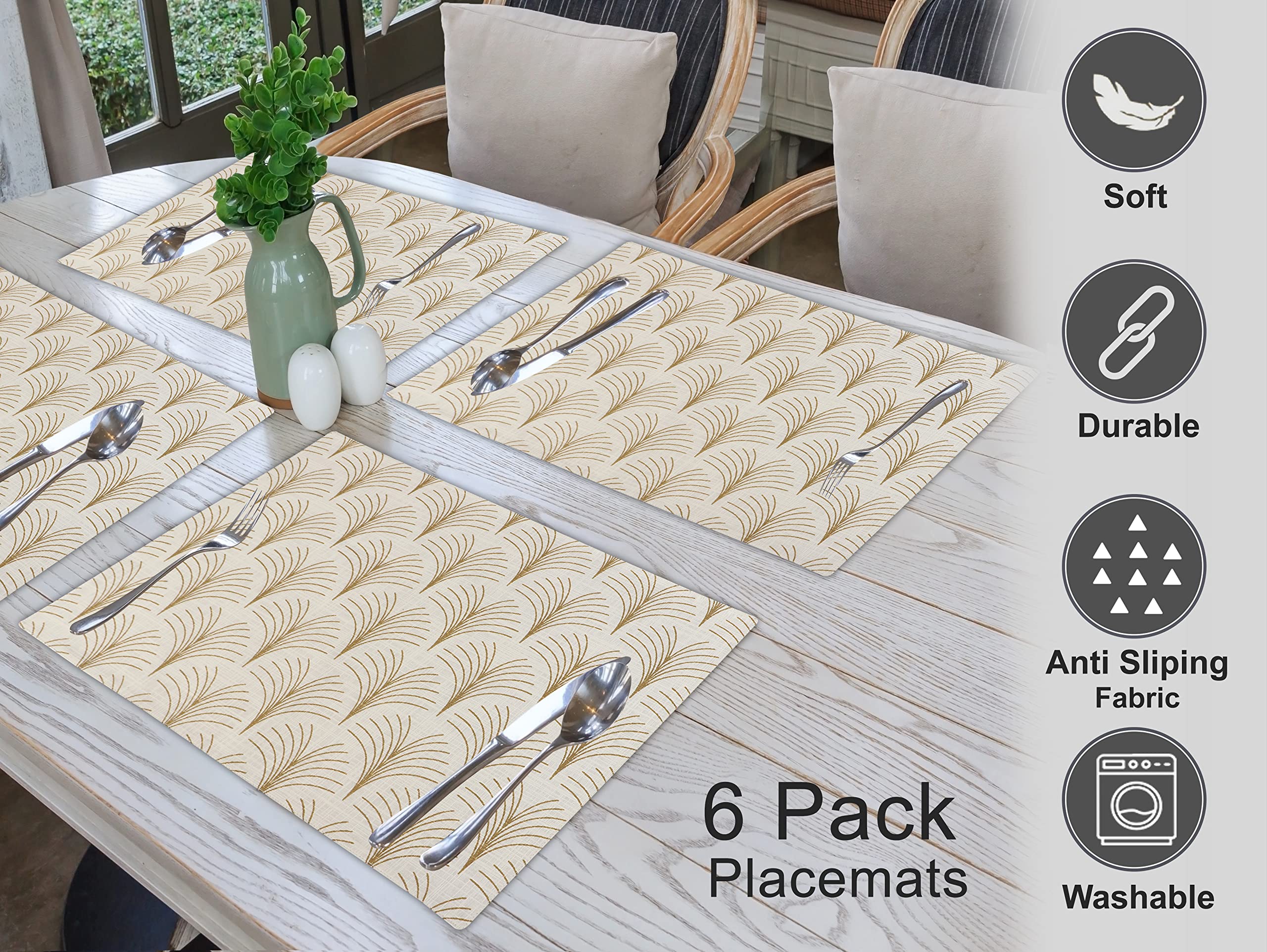 Ruvanti Placemats 100% Cotton 13 X 19 Inch, Dining Table Placemats Set Of 6, Modern Place Mats For Dining Table Decor, Kitchen A