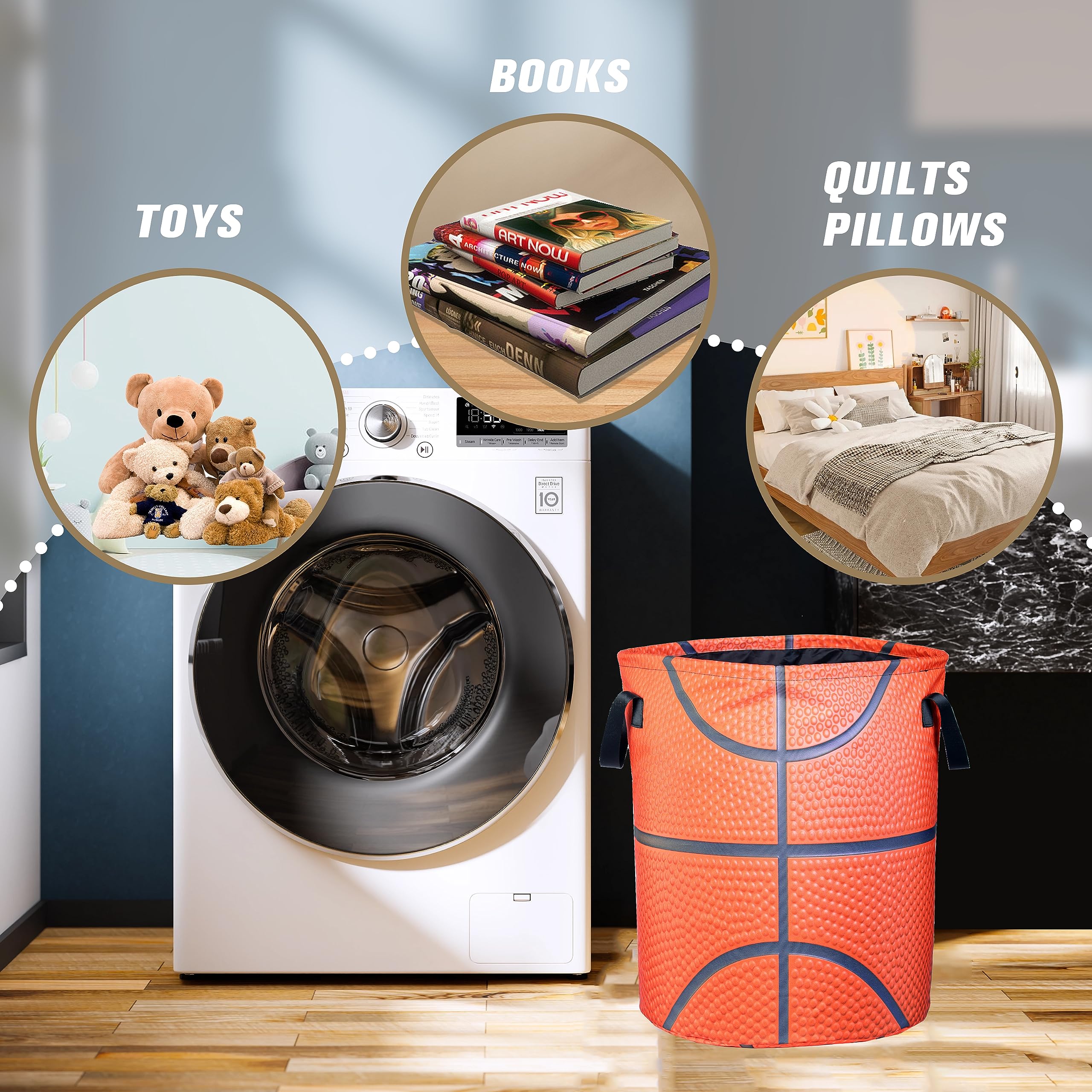 Basketball Texture Laundry Basket Ball Foldable Waterproof Oxford Cloth Funny Tote Bag Laundry Hamper Clothes Storage Bucket Toy