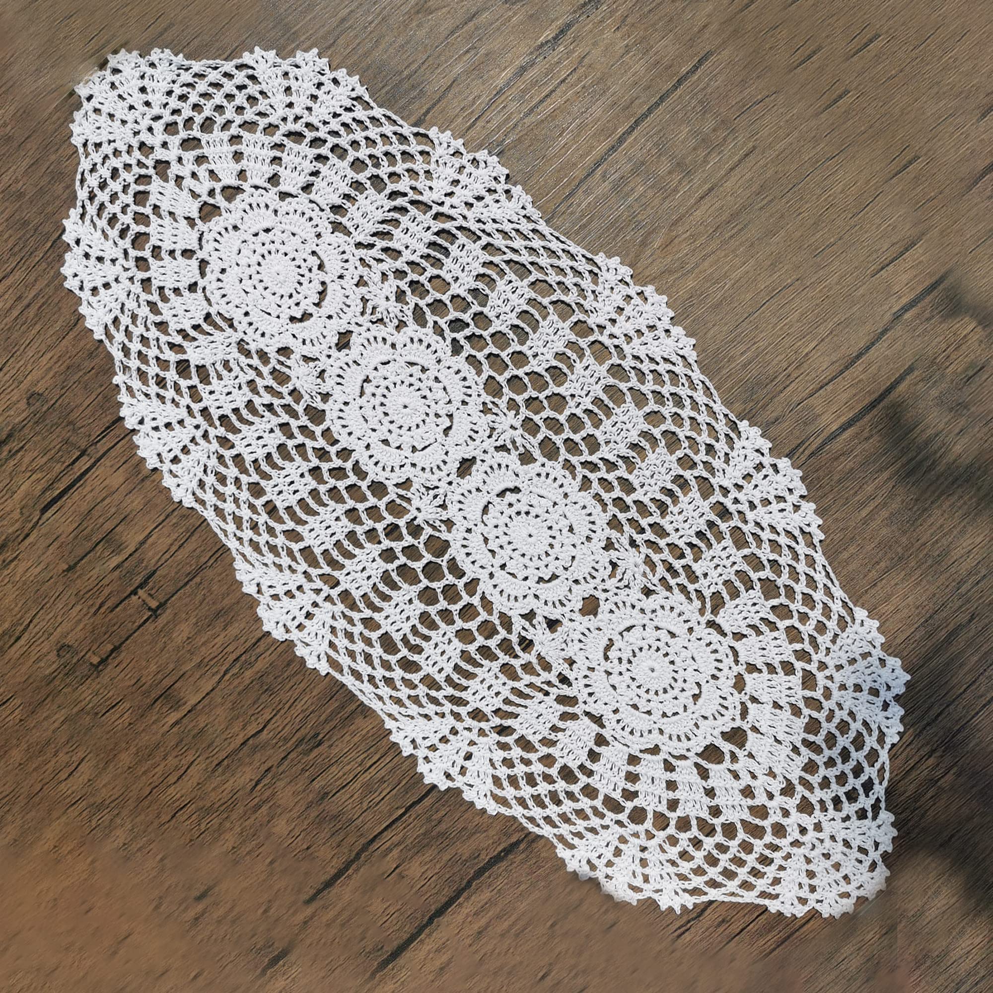 Phantomon Oval Lace Table Runner Doilies Floral Table Scarf Furniture Cloth Cover Handmade Crochet Placemats, 100% Cotton (White