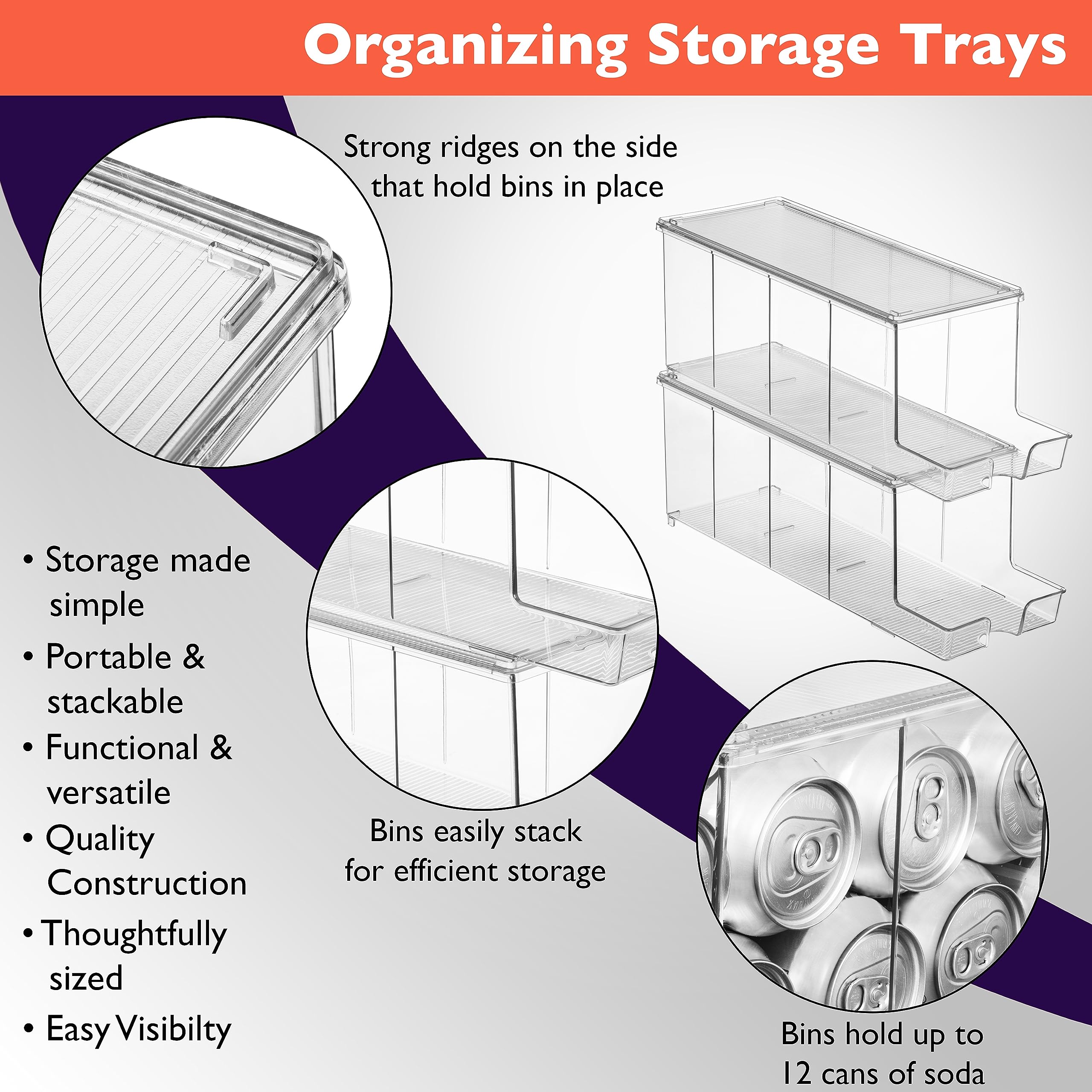 Clearspace Soda Can Organizer & Soda Can Dispenser For Refrigerator - Fridge Organizer & Stackable Drink Organizer For Fridge, C