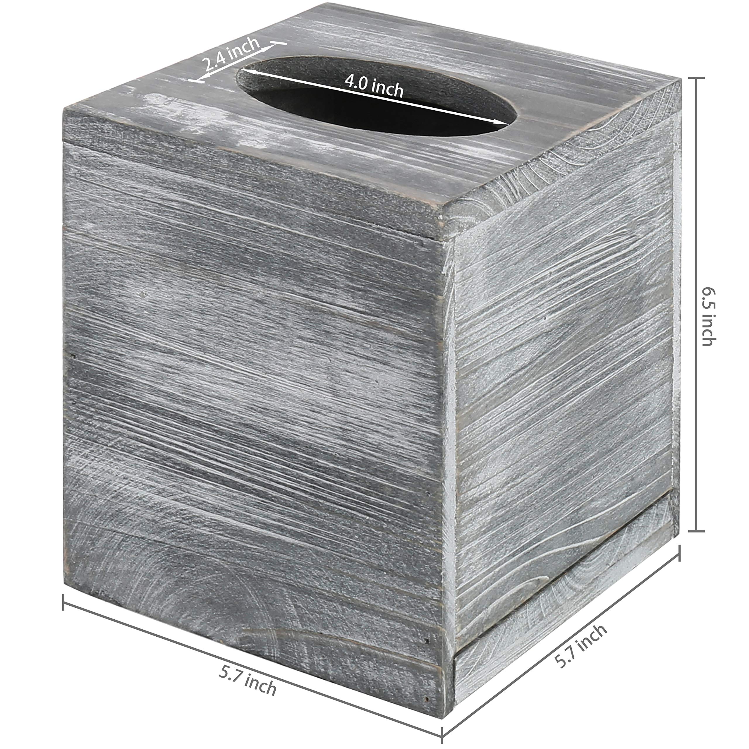 Mygift Graywashed Wood Decorative Tissue Box Holder Cover, Bathroom Facial Tissue Box Cover With Easy Refill Slide-Out Bottom Pa