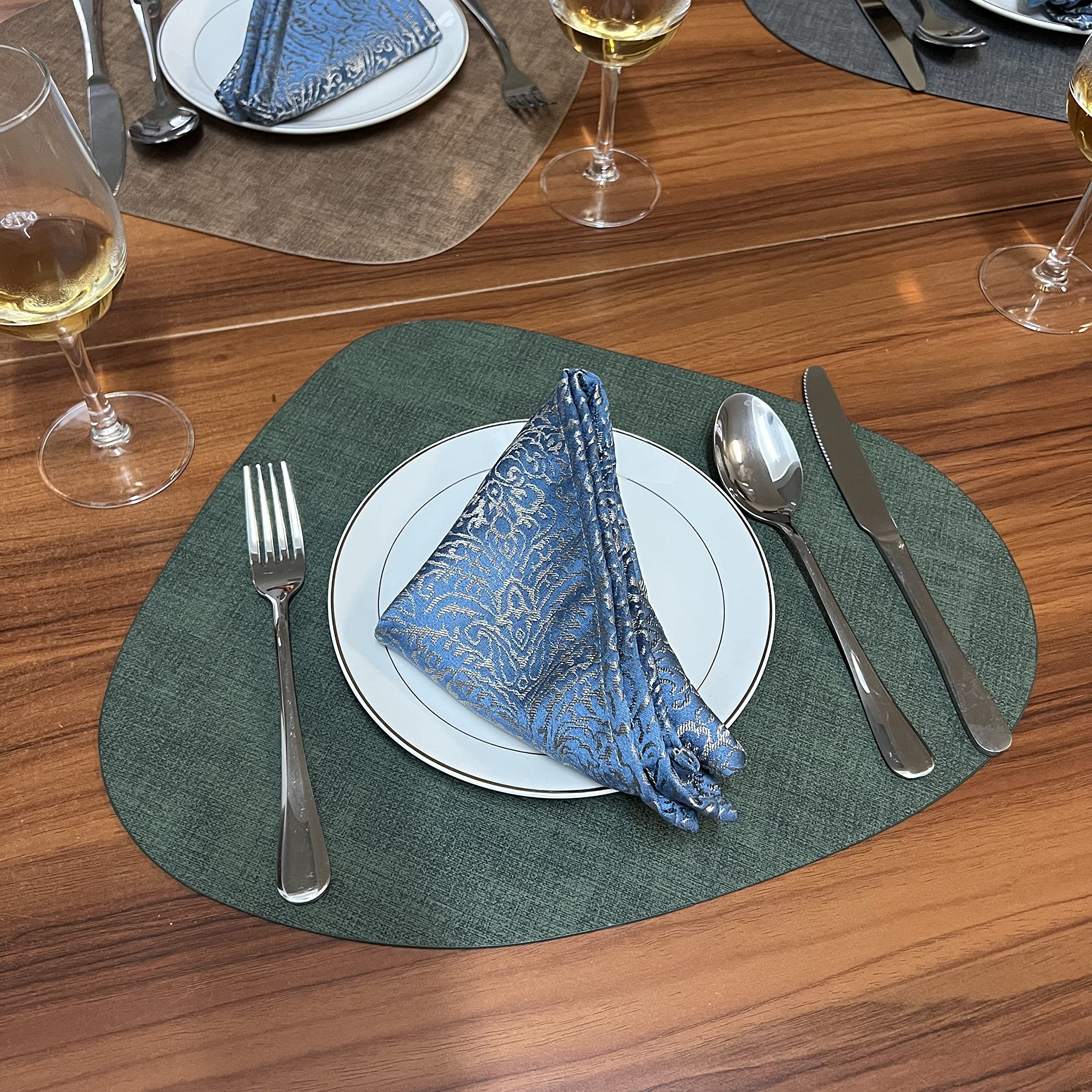 Wazaigur Washable Wipeable Waterproof Heat Resistant Faux Leather Placemats Set Of 6,Pu Palce Mats For Indoor And Outdoor,Easy T