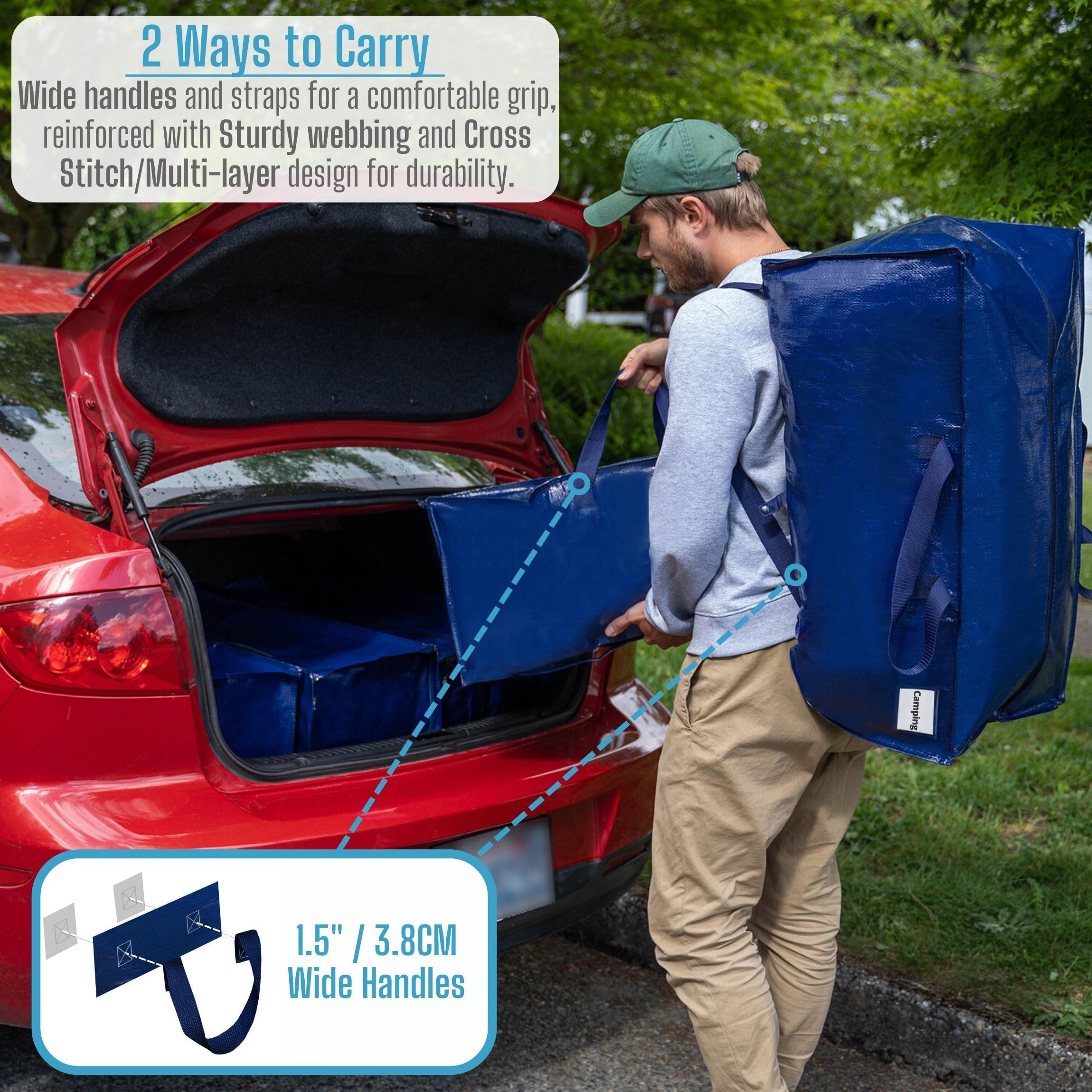 VENO 6 Pack Heavy Duty Extra Large Moving Bags WBackpack Straps Strong Handles & Zippers  Storage Totes For Space Saving  Fold Flat  Alternative to Moving Box (Blue  6 Pack)