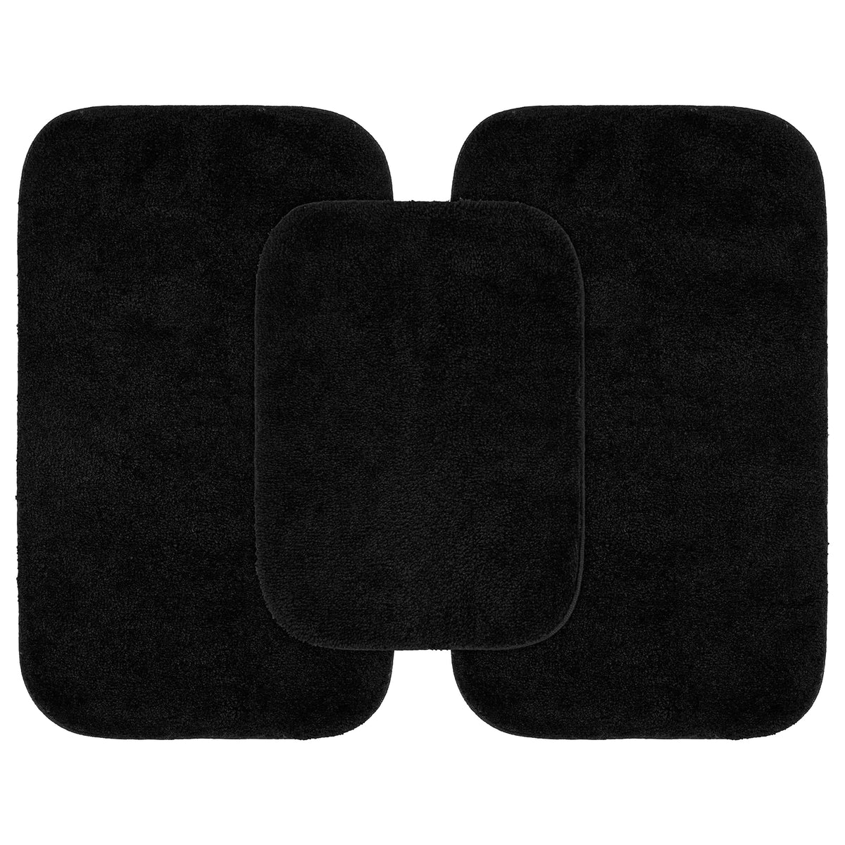 Garland Rug Traditional Nylon Washable Black 3 Bath Rugs (17 X 24, 21 X 34, 21 X 34) - Soft, Absorbent, And Stylish