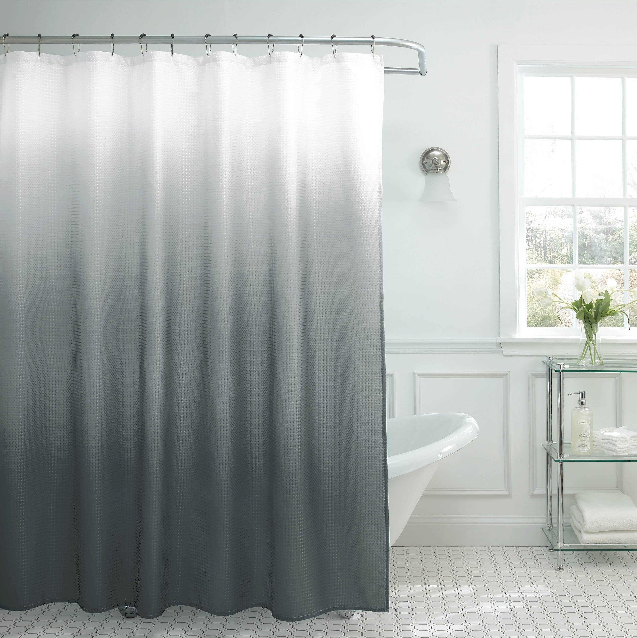 Creative Home Ideas Waffle Shower Curtain Set, 70'' X 72'', Dark Grey Ombre