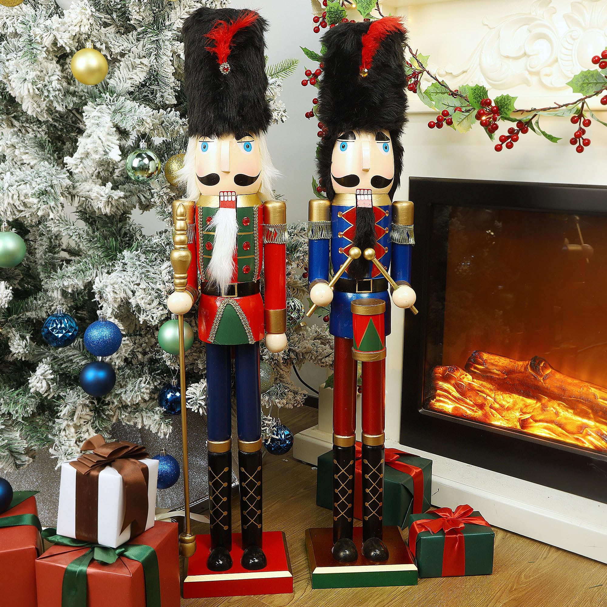 Joliyoou 36 H Christmas Nutcracker Figures, Wooden Nutcracker Soldier Holding A Scepter, Large Size Xmas Nutcracker Welcome Cent